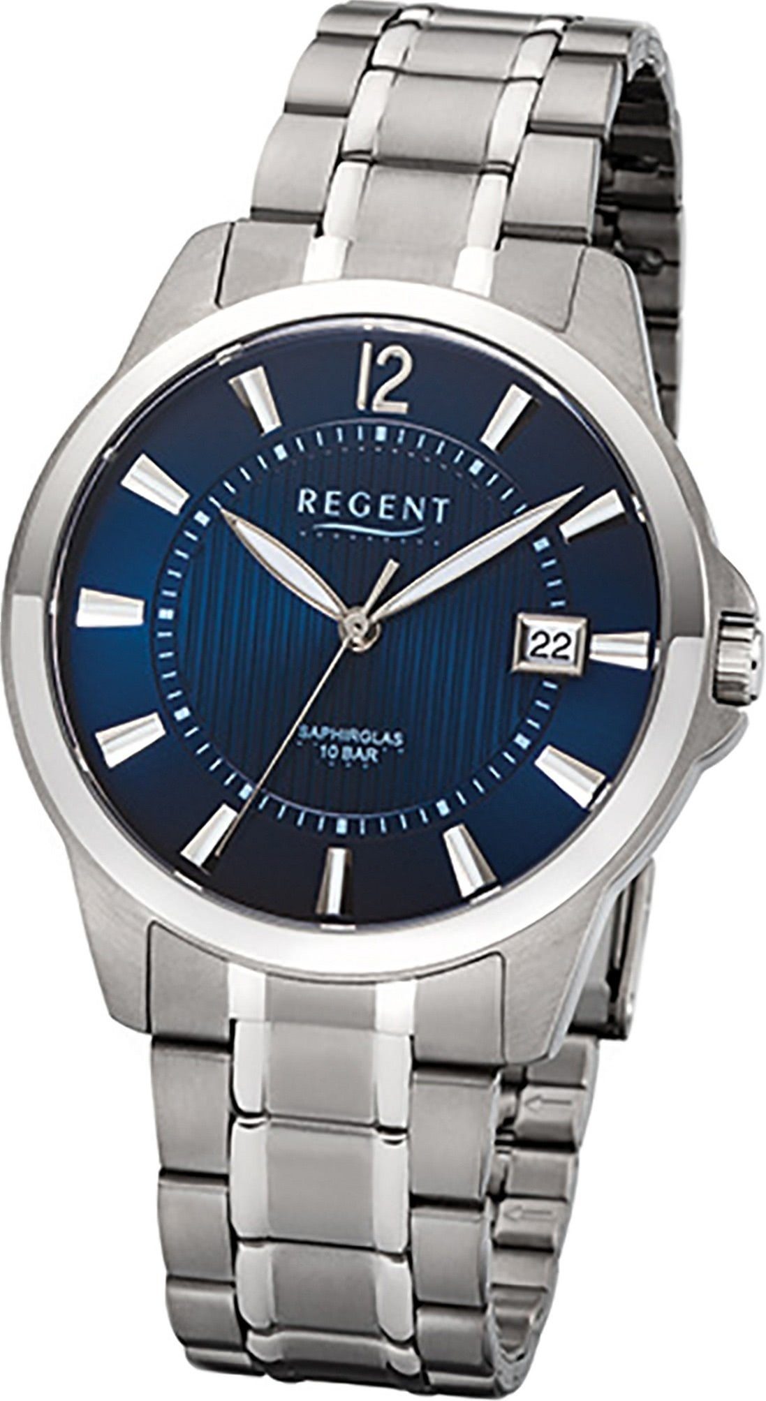 Titan Quarzuhr, Regent Herrenuhr Uhr (ca. Herren Quarzuhr Gehäuse, rundes 39mm) Titanarmband silber, mittel grau, F-1111 Regent