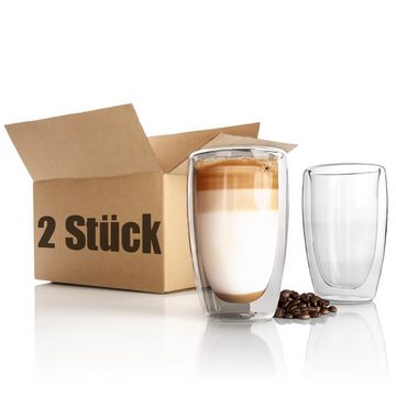 BigDean Latte-Macchiato-Glas 2 Stück Doppelwandige Latte Macchiato Gläser 400 ml, Glas