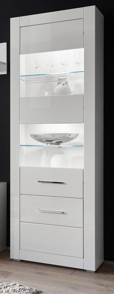 Furn.Design Stauraumvitrine Carrara (Standvitrine in weiß, 2-türig, 65 x  198 cm) Hochglanz