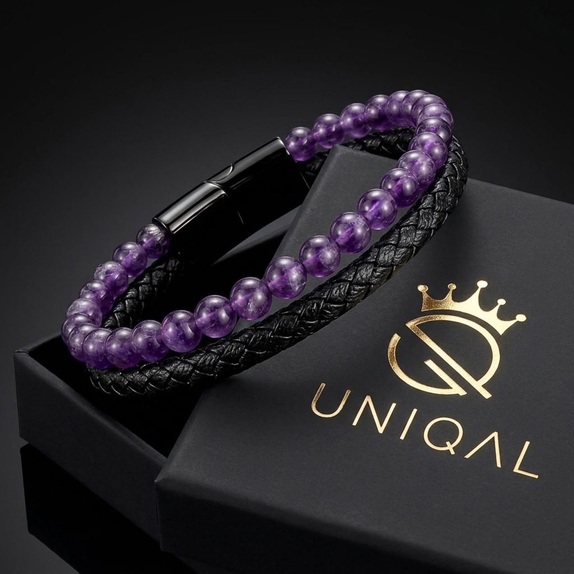 UNIQAL.de Lederarmband Lederarmband Herren "PASSION" Perlenarmband Naturstein Geflochten (Edelstahl, Echtleder, Casual Style, Handgefertigt), Designed in German – Bild 2 von 5