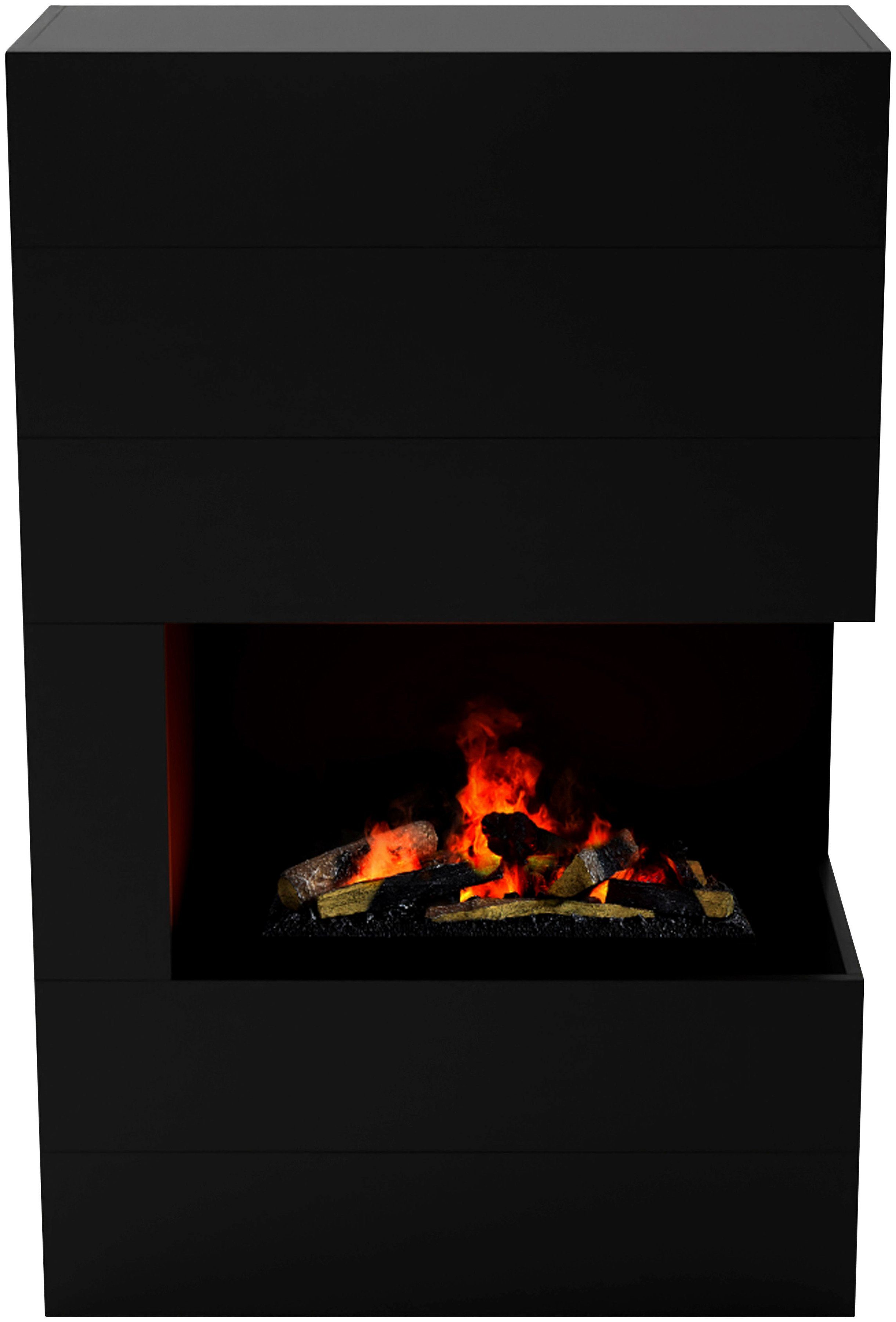 »Tucholsky, mit rechts mit integriertem 3D offen«, Knistereffekt schwarz Wasserdampfkamin FIRE Feuer GLOW Elektrokamin