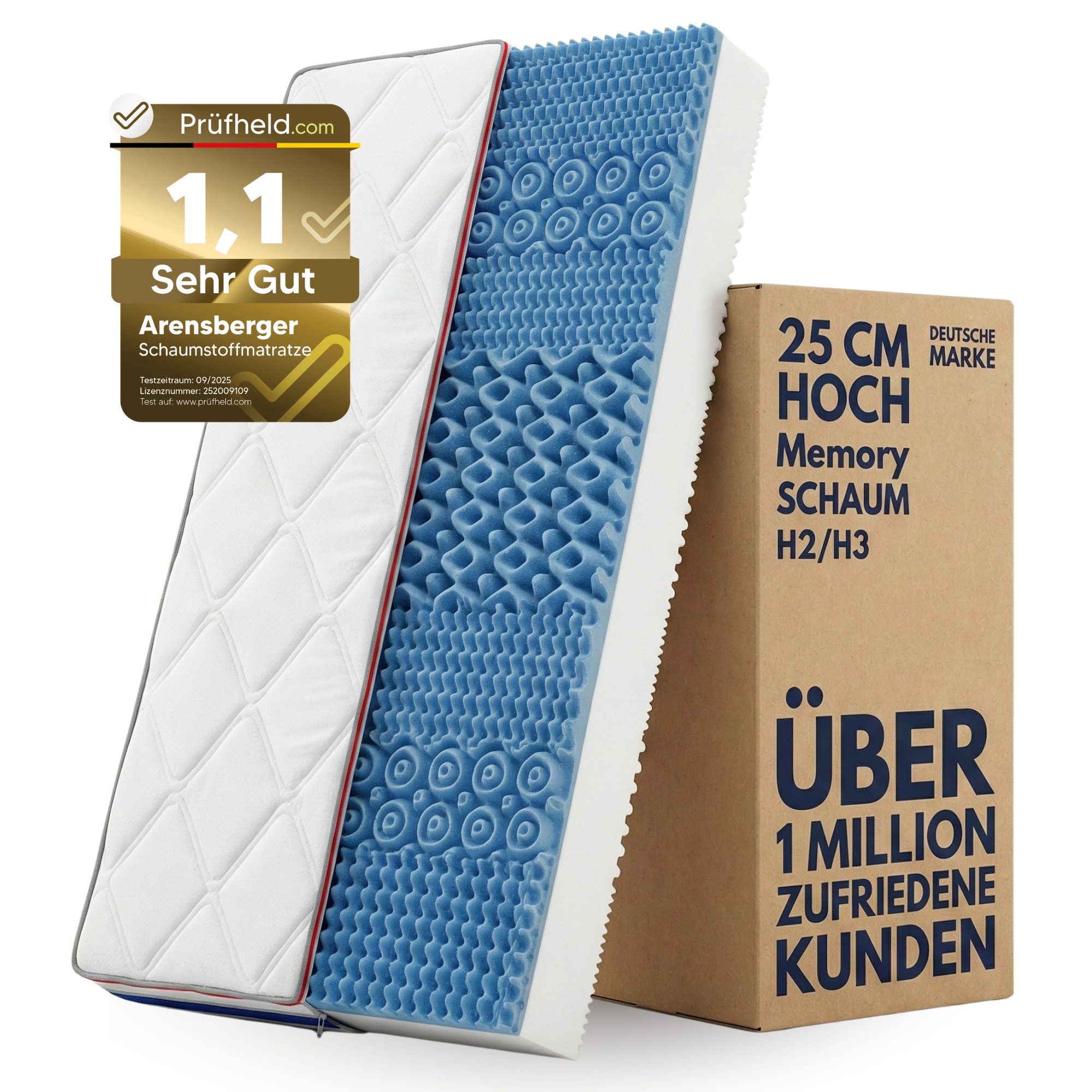 Kaltschaummatratze Matratze RELAXX, 25cm, hoch Kaltschaummatratze Schaummatratze H2 H3, Arensberger, 25 cm hoch, (90 x 200cm), wendbar mit 7 Zonen & Memoryschaum Memoryfoam, Gel Bezug, 90x200cm