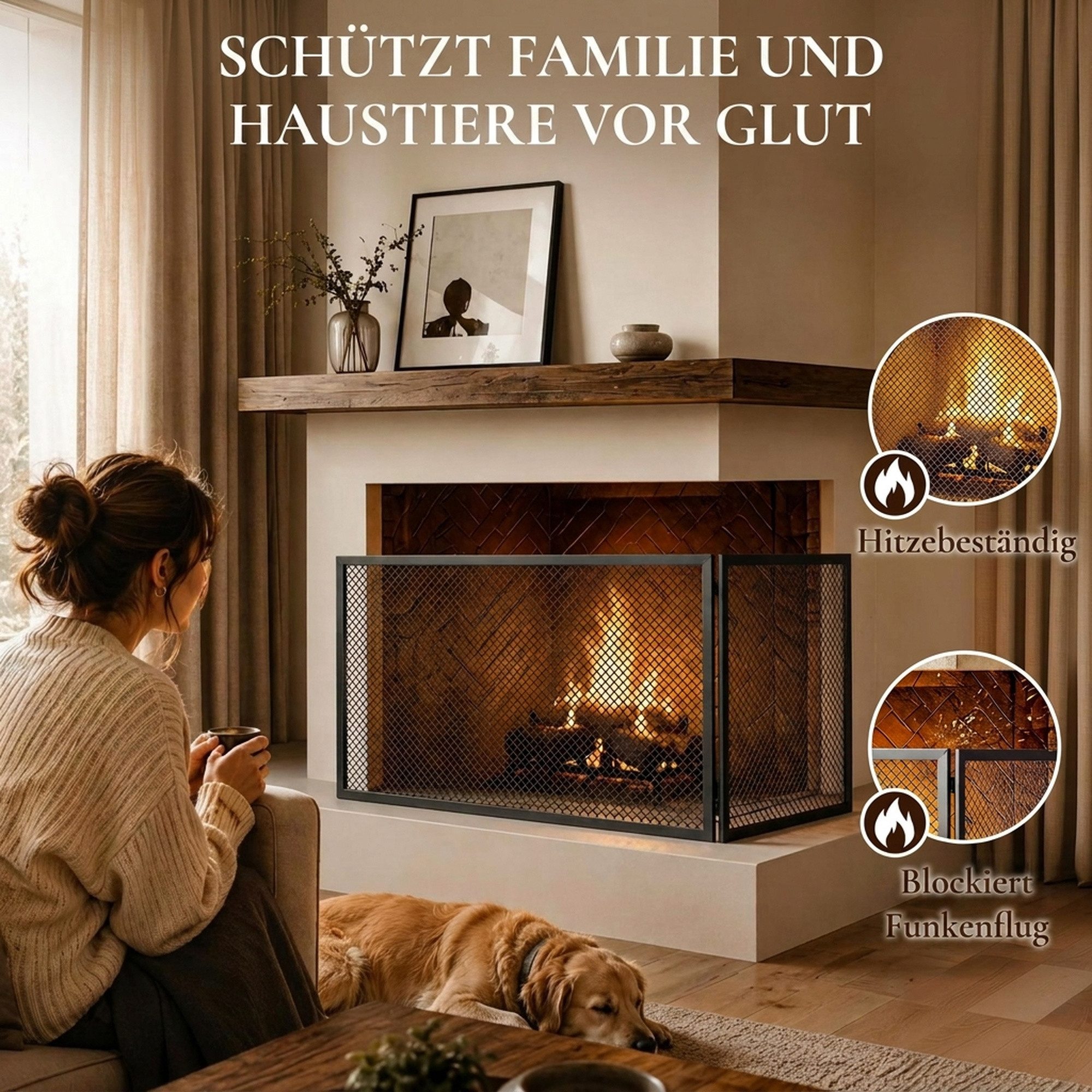 HOMCOM Kamingitter hitzebeständiger Kaminschutz aus Metall (Set, 1-tlg., 1x Funkenschutzgitter), Klappbares Funkenschutzgitter, ohne Montage – Bild 4 von 5