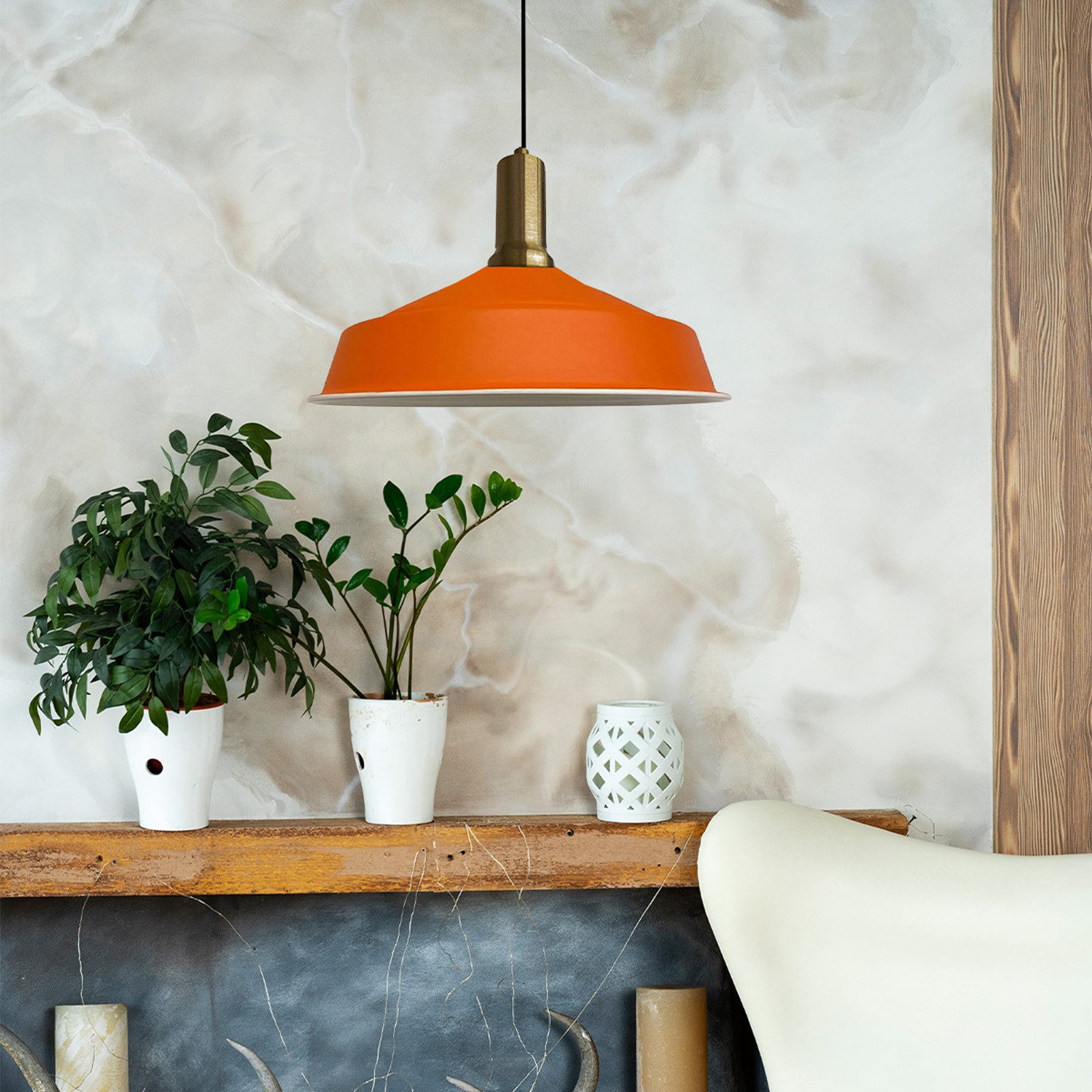 Bamyum Pendelleuchte Hängelampe AsletlEF Ø40 cm, Pendelleuchte Vintage, E27 Lampe, ohne Leuchtmittel, E27, Dimmbar, Einstellbare Kabellänge