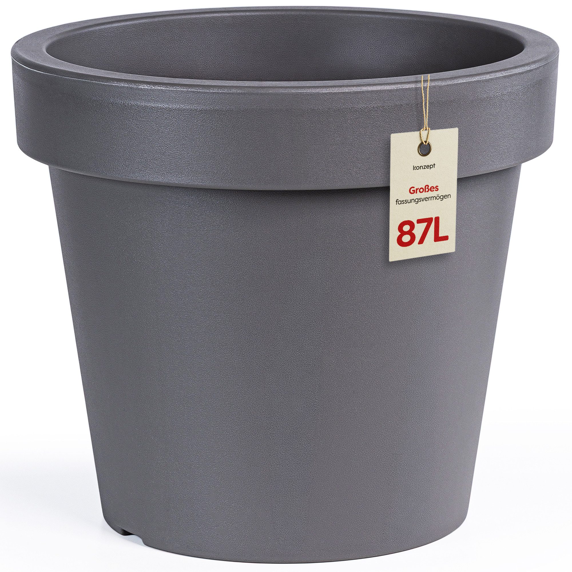 KONZEPT Blumentopf 58 cm Durchmesser, H 52 cm, 87 L in konischer Form, aus Kunststoff, Geprägtem Rand, Konische Form, Stapelbar, Volumen: 87 L