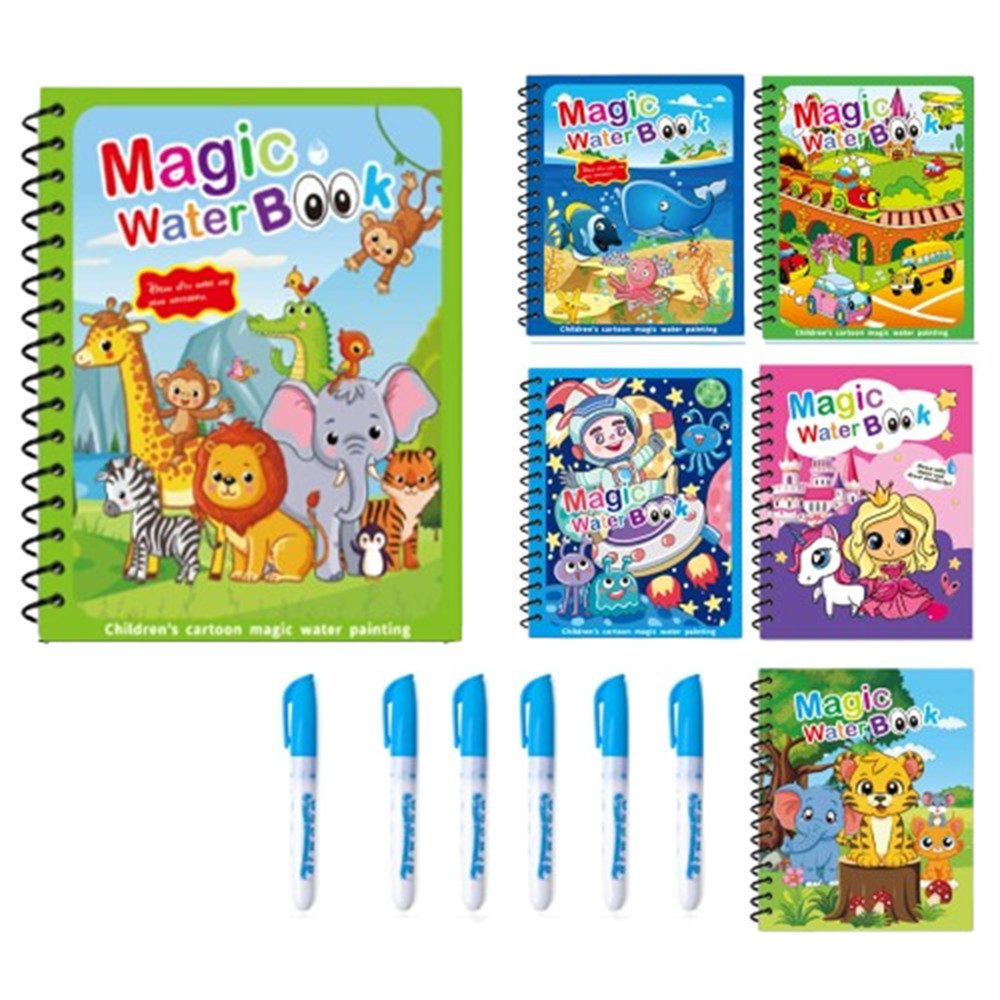 CLTYQ Malvorlage 6 Stück Wassermalbuch,Wasser Malbuch für 2 Jahre alte Kindergeschenke (6-St), Magic Water Coloring Book Malbuch mit Wasserstift Für Kinder