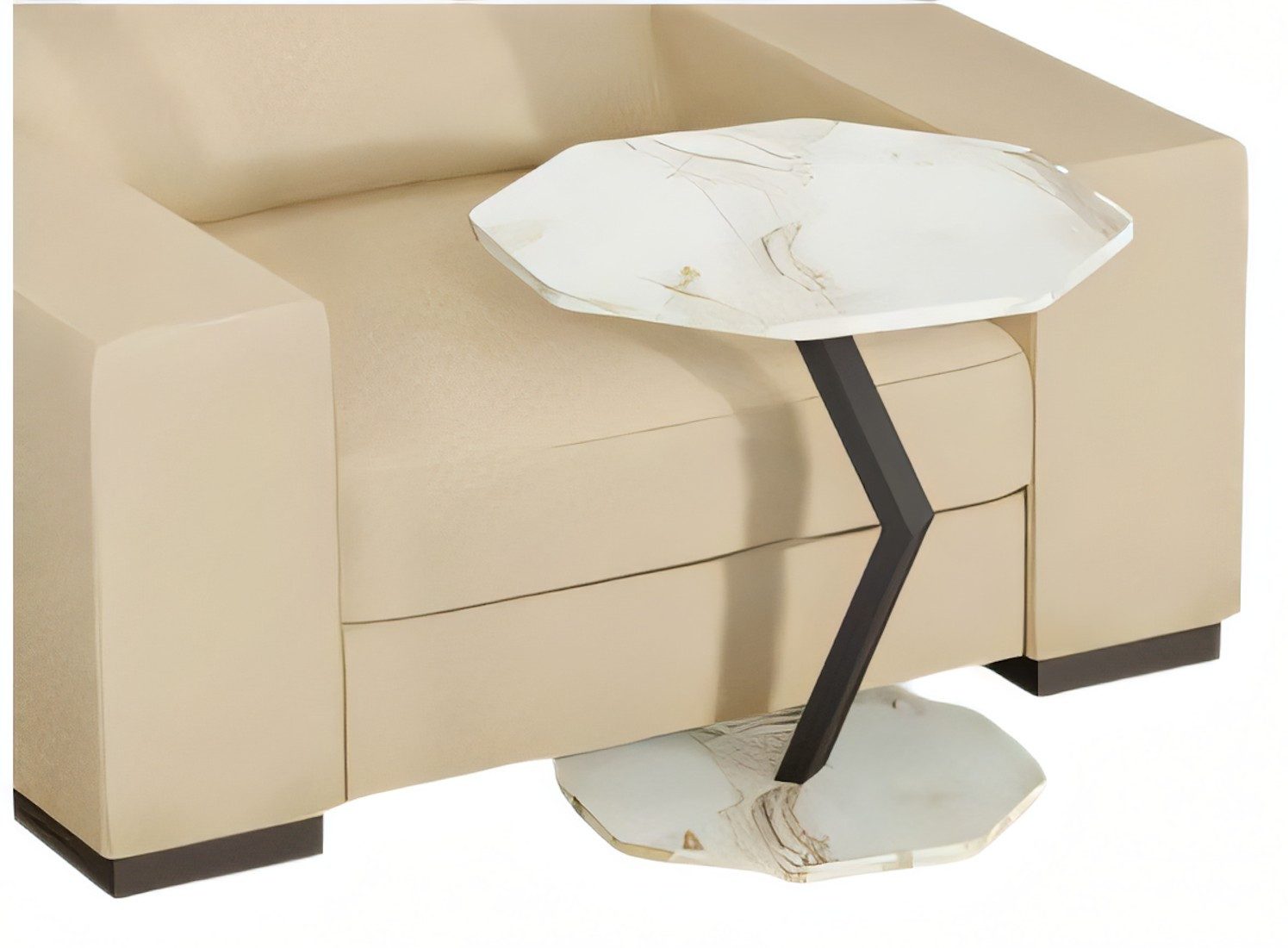 Xlmoebel Beistelltisch Moderner weißer Tisch aus Holz und Edelstahl mit achteckiger Form, Made in Europa
