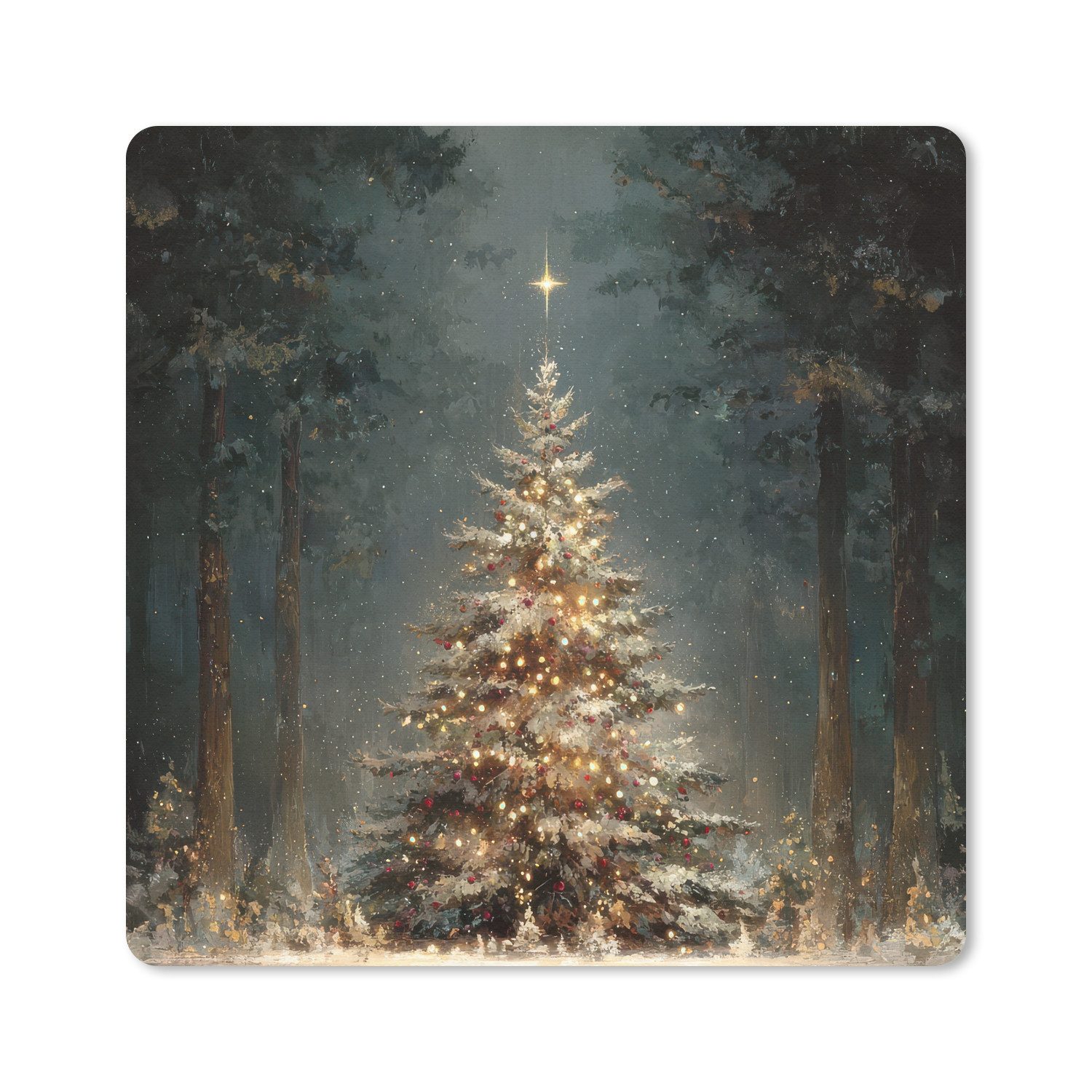 MuchoWow Mauspad Weihnachtsbaum - Wald - Schnee - mehrfarbig (1-St), Mauspad, Büro Zubehör, Dekoration, Desk Mat, 30x30 cm