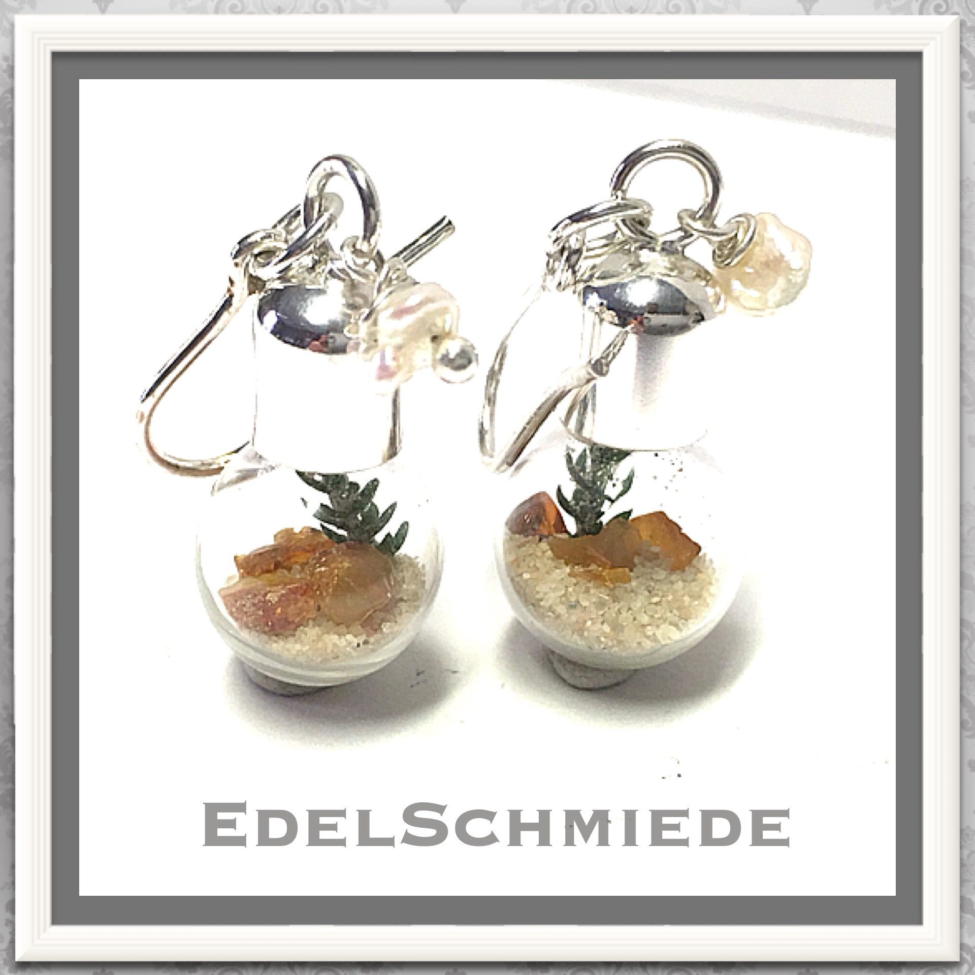Paar Ohrhänger Edelschmiede925 Ohrhänger 925 Silber mit gefüllter Hohlglasperle
