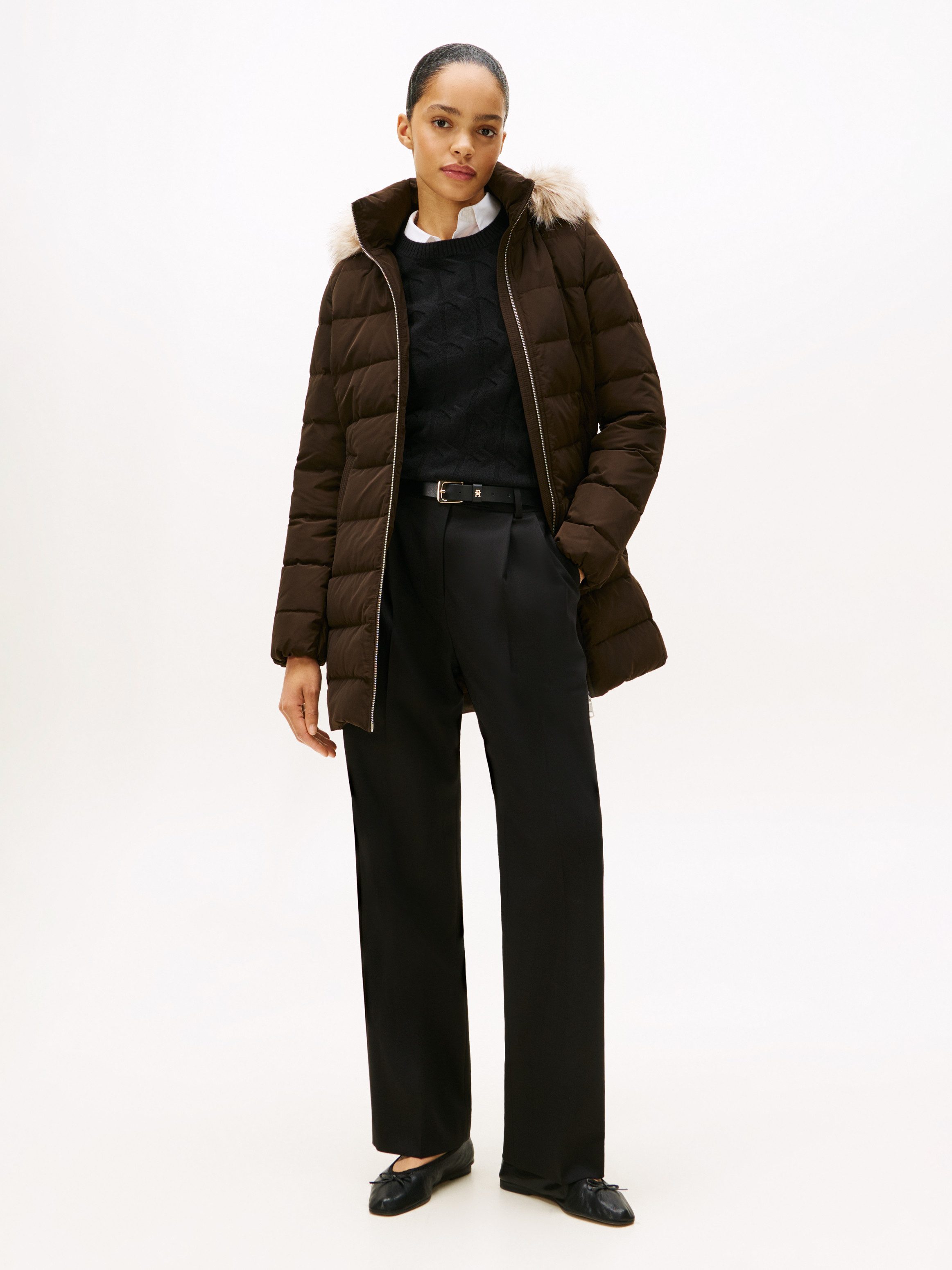 Tommy Hilfiger Steppmantel MW DOWN SLIM COAT WITH FUR mit Fellimitat