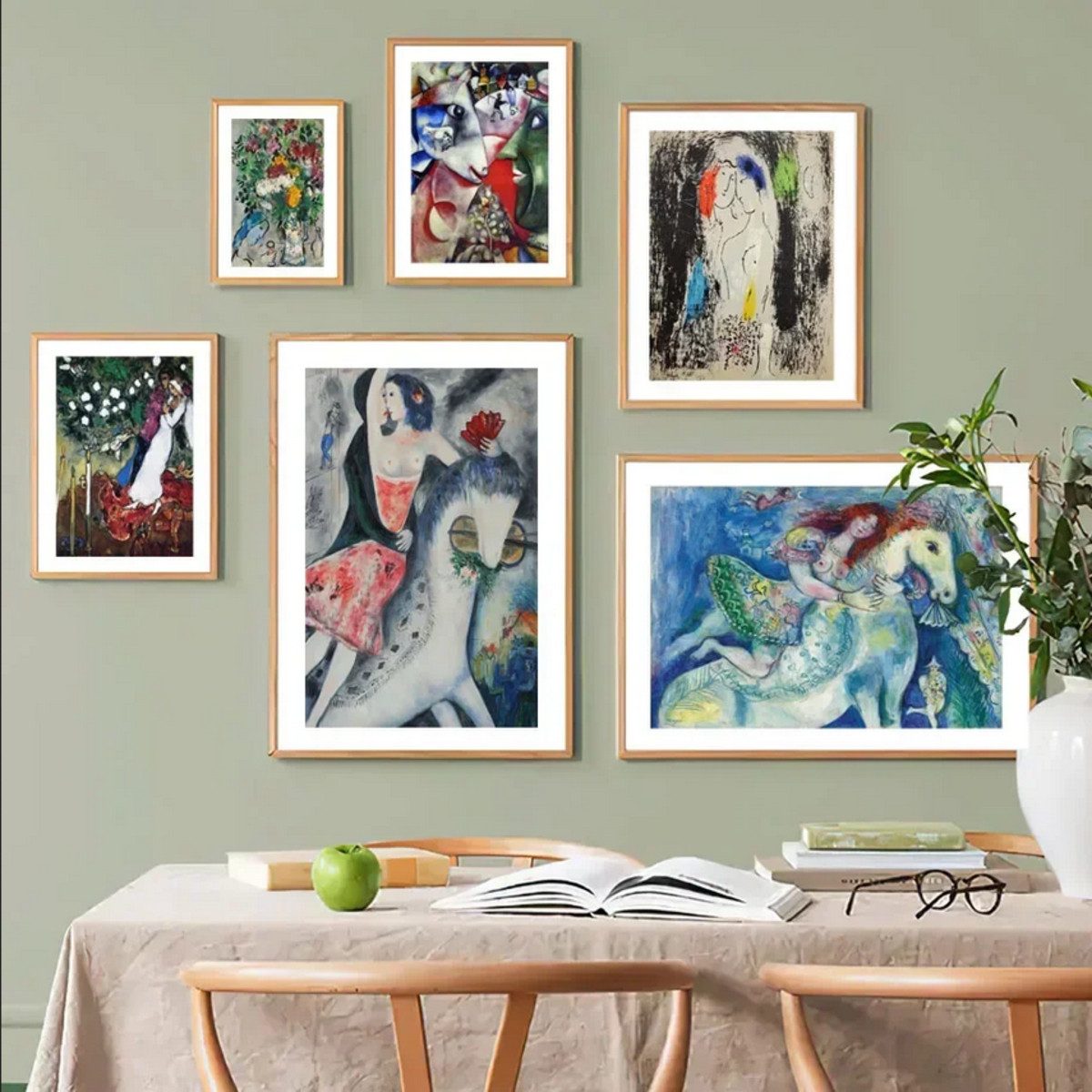 TPFLiving Kunstdruck (OHNE RAHMEN) Poster - Leinwand - Wandbild, Marc Chagall, Surrealismus, Menschliches Leben, abstrakte Leinwand (Leinwandbild XXL), Farben: Blau, Rot, Gelb, Grün, Schwarz, Weiß -Größe: 30x40cm