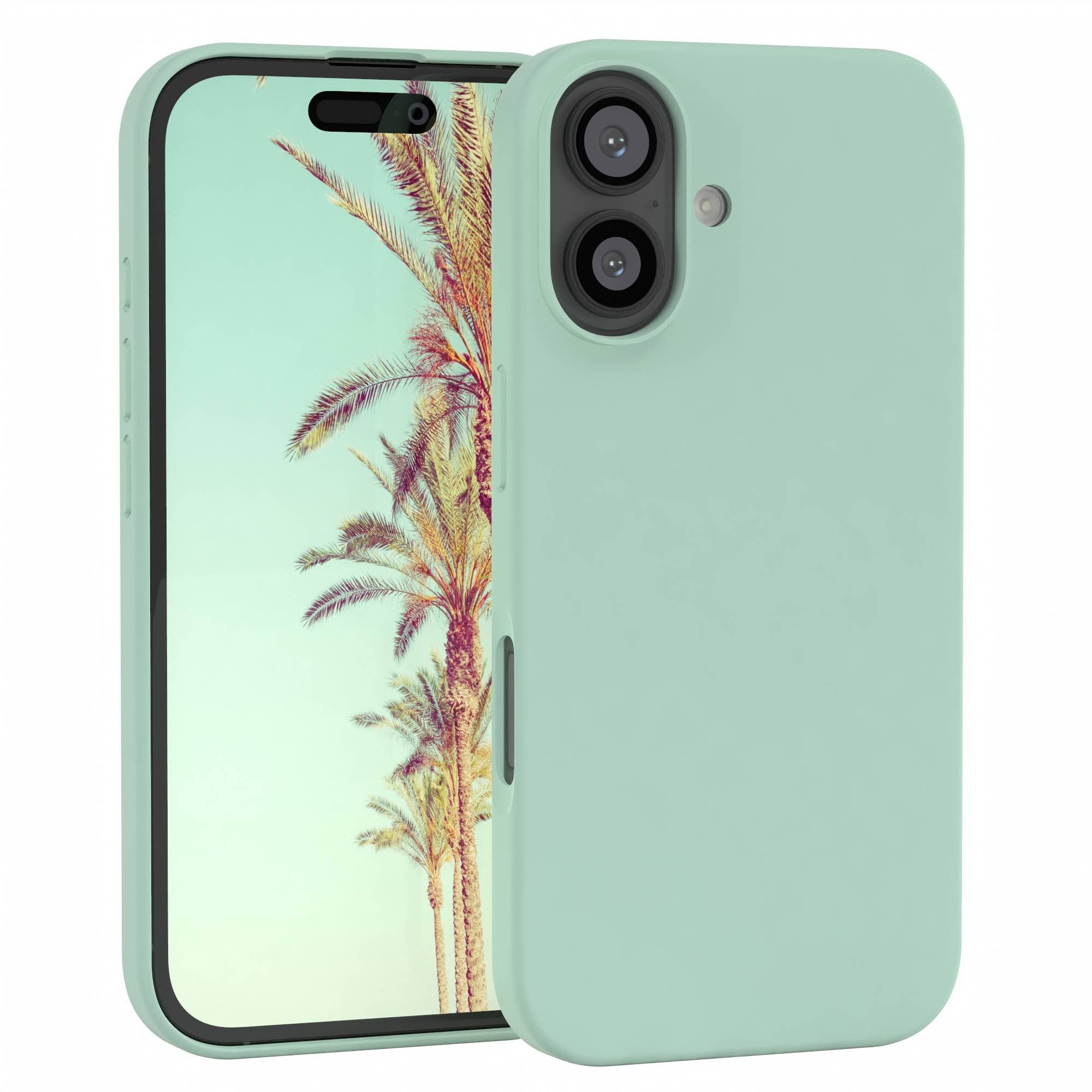 EAZY CASE Handyhülle Premium Silikon Case für Apple iPhone 16 6,1 Zoll, Cover Hülle mit Kameraschutz Bumper Case Slimcover kratzfest Mint Grün