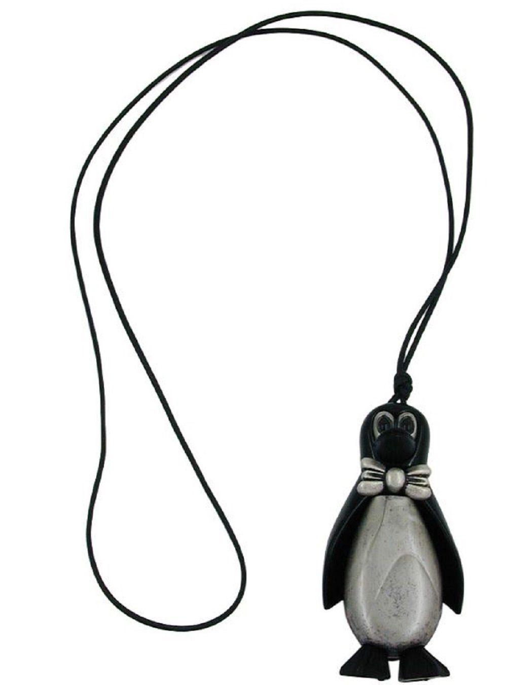 unbespielt Collier Modeschmuck Kette Pinguin schwarz-silbergrau Länge 90 cm, Modeschmuck für Damen