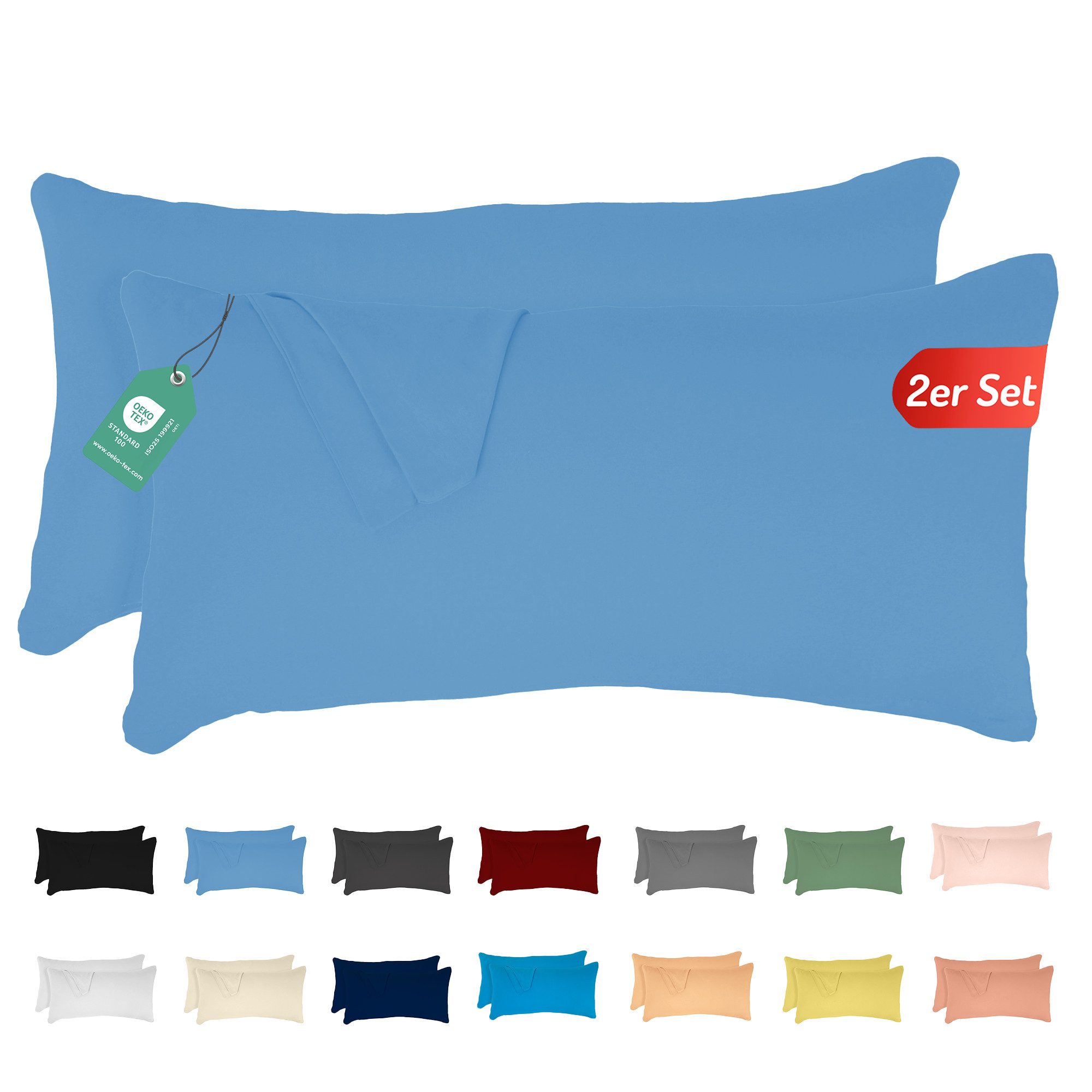 livessa Kissenbezug 2er Set Kissenbezug - Verdeckter Reißverschluss - Kopfkissenbezug, %100 Baumwolle Jersey Stoff 140 g/m², Ultra Weich und Atmungsaktiv