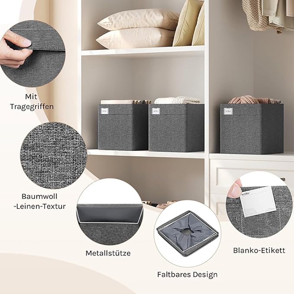 Woltu Aufbewahrungsbox (3 St), mit Griffen, Stoffbox Aufbewahrung, Regal Einsatz, Dunkelgrau