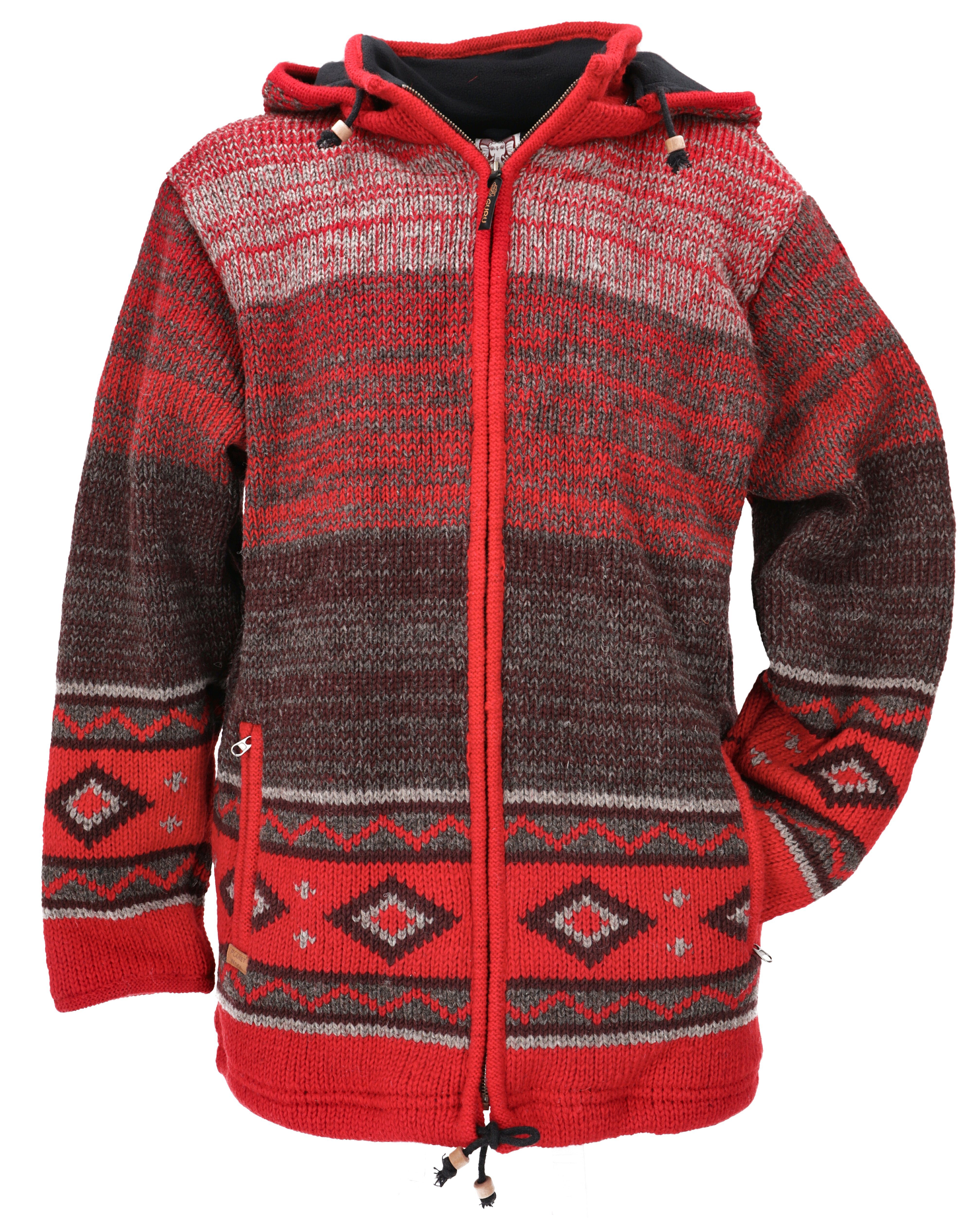 Guru-Shop Langjacke Kuschelige gefütterte Strickjacke, Wolljacke,.. alternative Bekleidung
