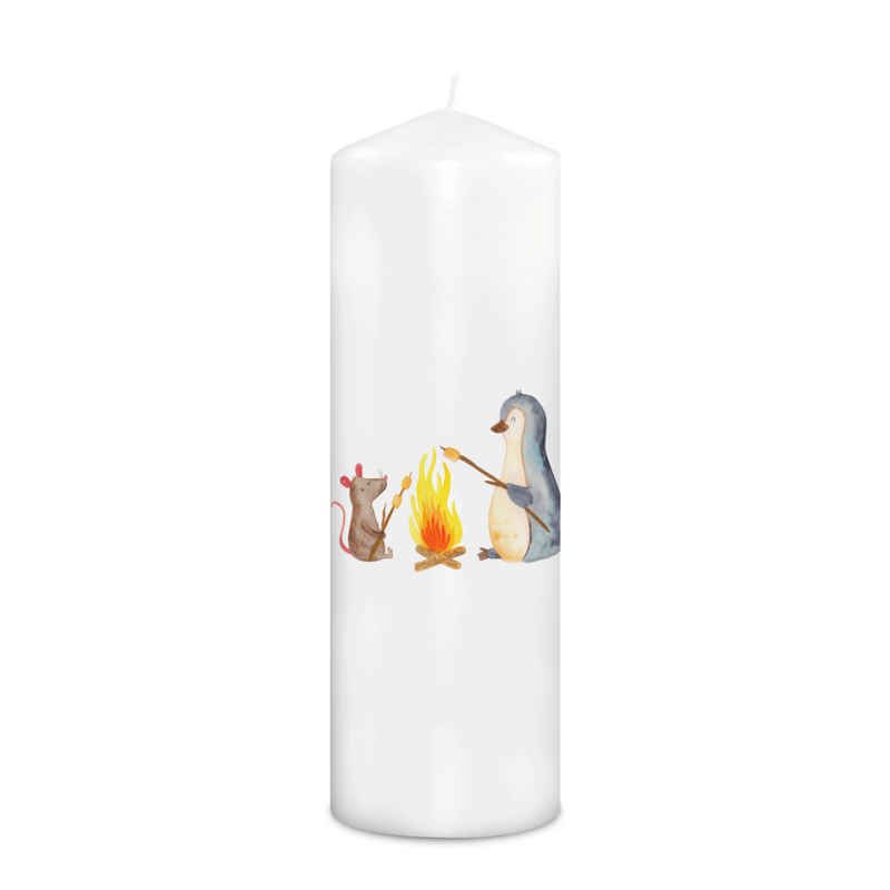 Mr. & Mrs. Panda Formkerze 29 x 8 cm XL Pinguin Lagerfeuer - Weiß - Geschenk, glücklich, Kerze f (1-tlg), Lange Brenndauer