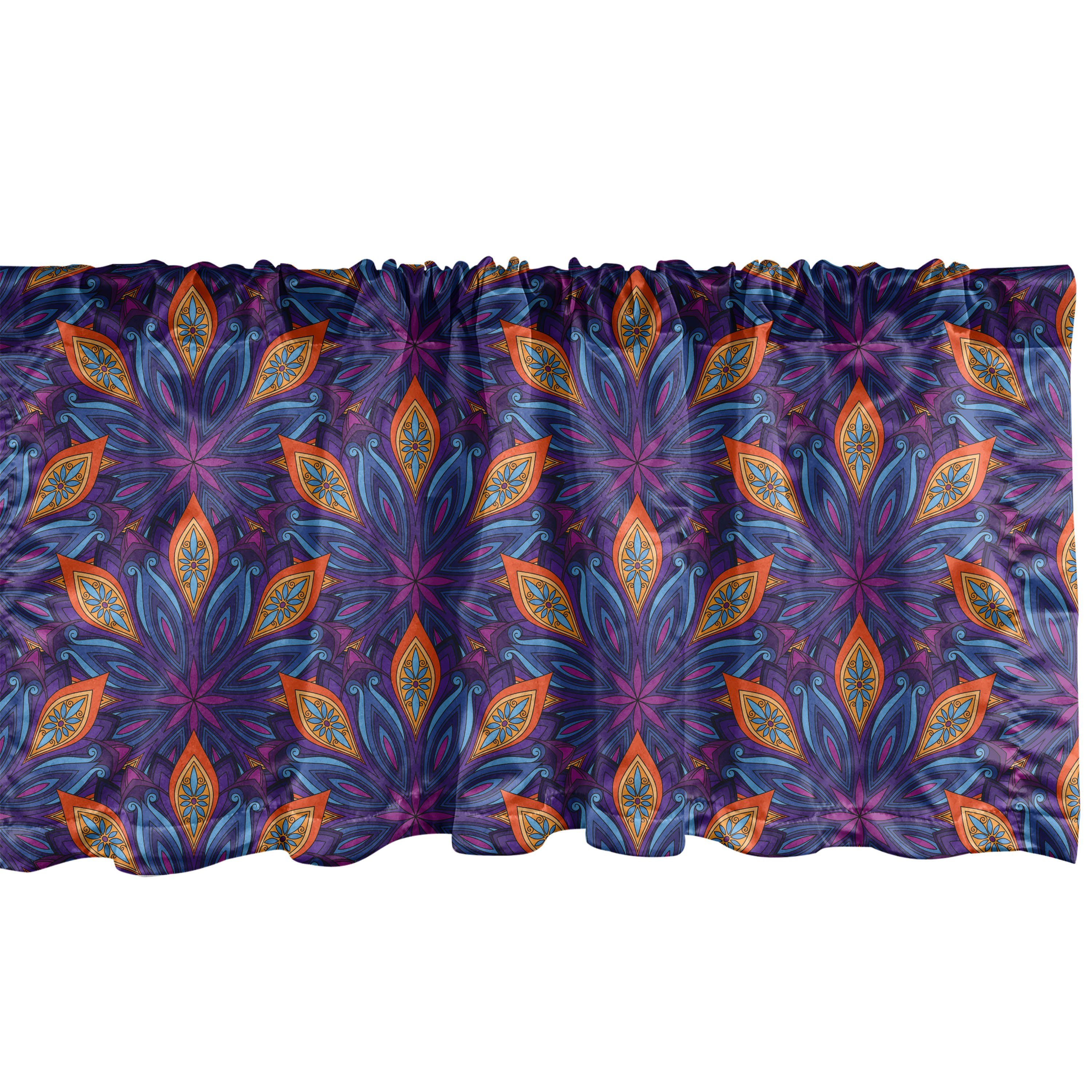 Scheibengardine Vorhang Volant für Küche Schlafzimmer Dekor mit Stangentasche, Abakuhaus, Microfaser, Mandala Leuchtende Blumen Verziert