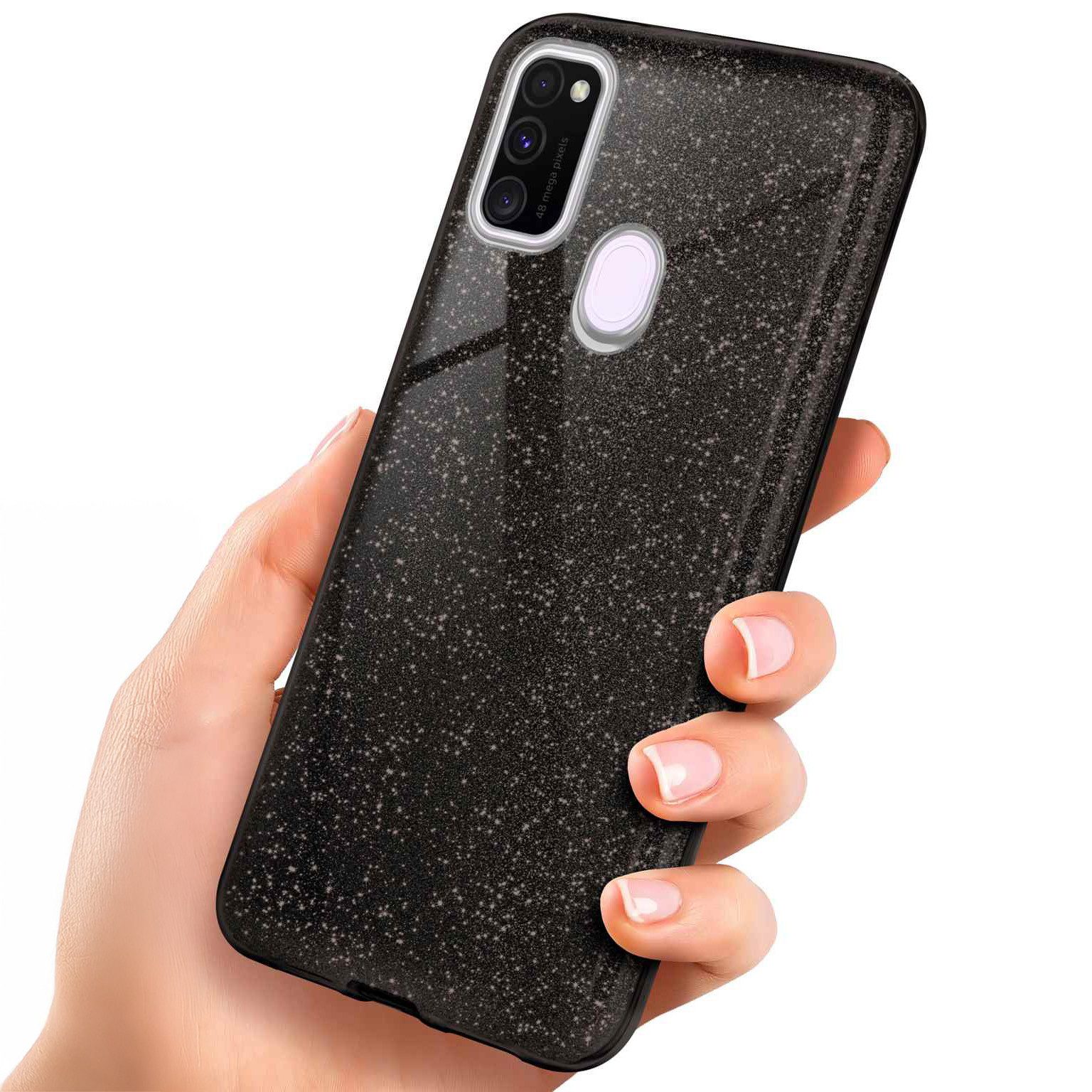 ONEFLOW Handyhülle für Samsung Galaxy M30s Glitzer Hülle Glitter Case Schwarz 6,4 Zoll, Hülle Glitzernd Dünne Schutzhülle mit Kameraschutz Frauen Glitzerhülle