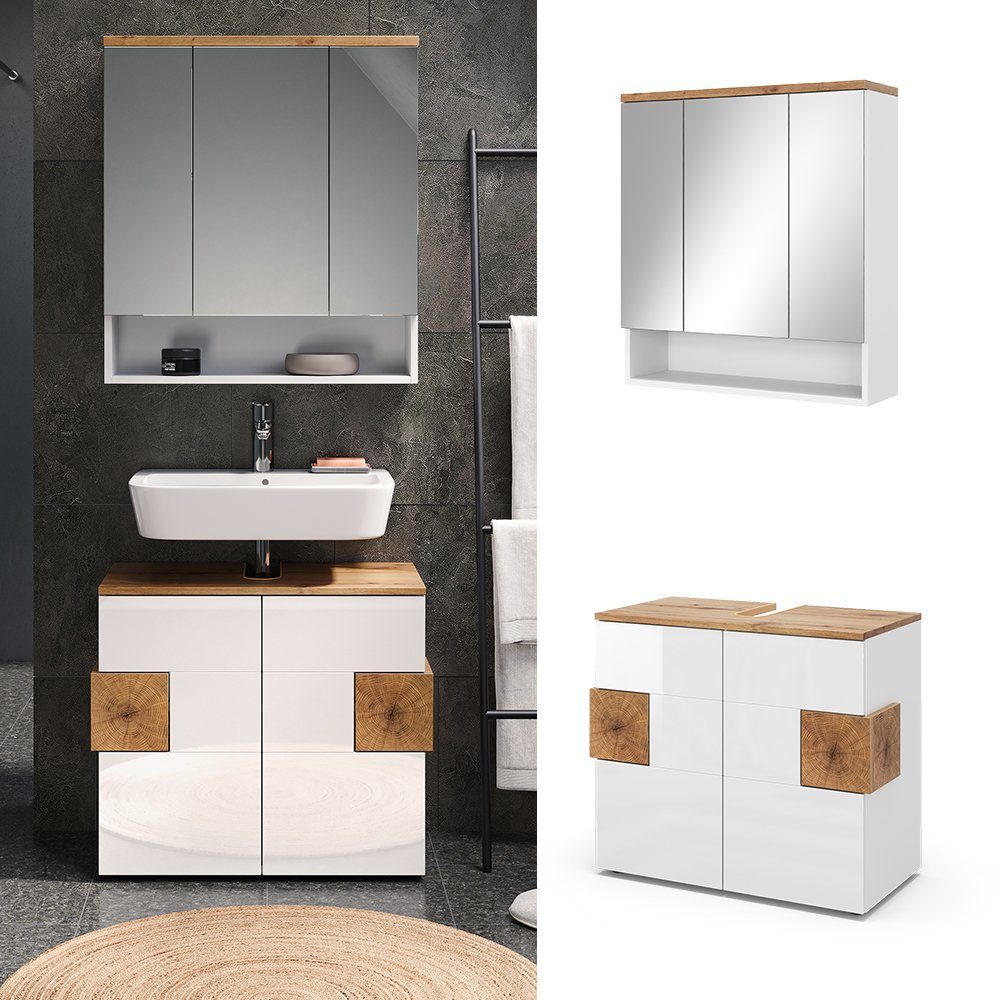 Vicco Badmöbel-Set Eden, Weiß Hochglanz/Artisan-Eiche, 2 günstig online kaufen