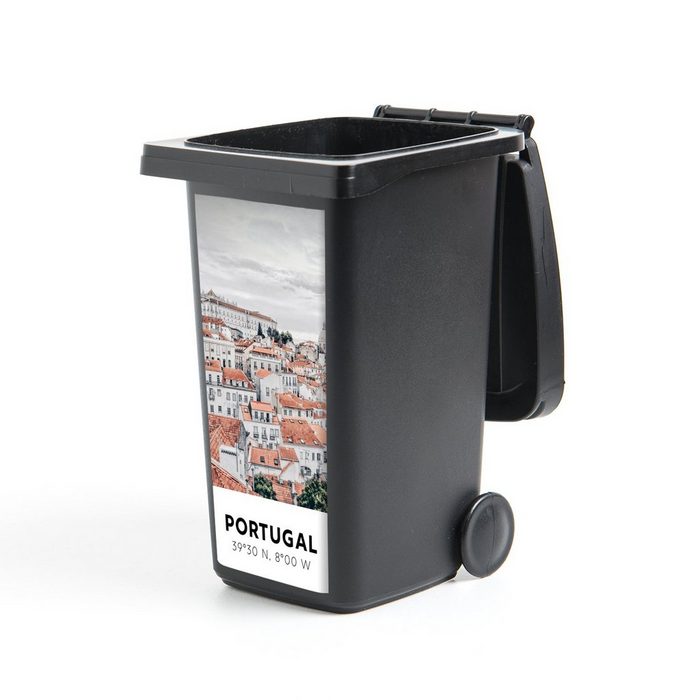 MuchoWow Wandsticker Portugal - Europa - Rot - Silhouette (1 St) Mülleimer-aufkleber Mülltonne Sticker Container Abfalbehälter