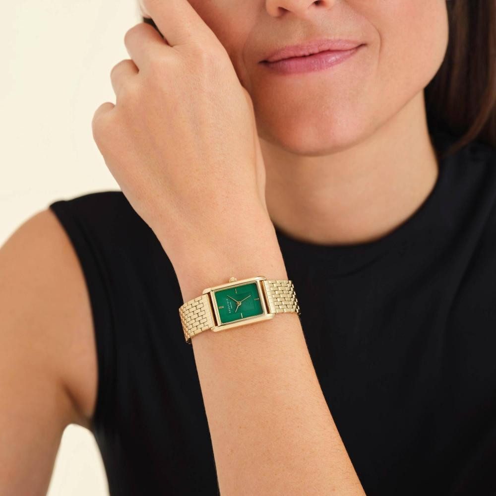 ROSEFIELD Quarzuhr ROSEFIELD Damenuhr Heirloom Smaragd-Grün Gold eckig günstig online kaufen
