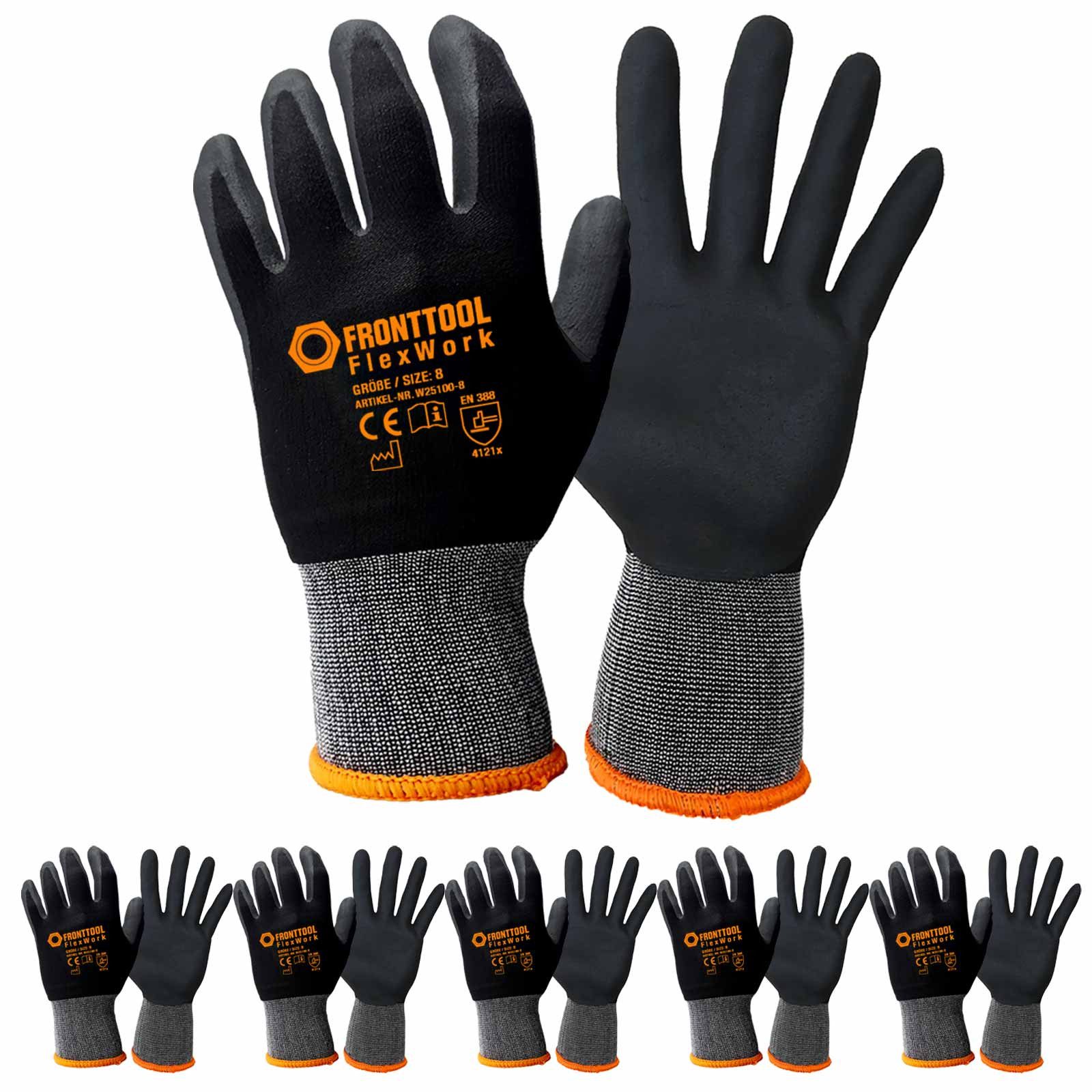 Fronttool Nitril-Handschuhe Arbeitshandschuhe FlexWork Schutzhandschuhe Gartenhandschuhe 6 Paar (Spar-Set)