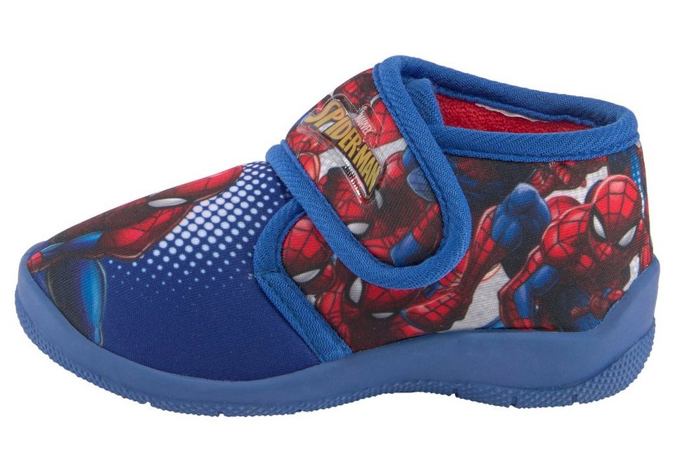 Disney Spiderman Hausschuh mit Klettverschluss, Atmungsaktives Obermaterial  aus Textil