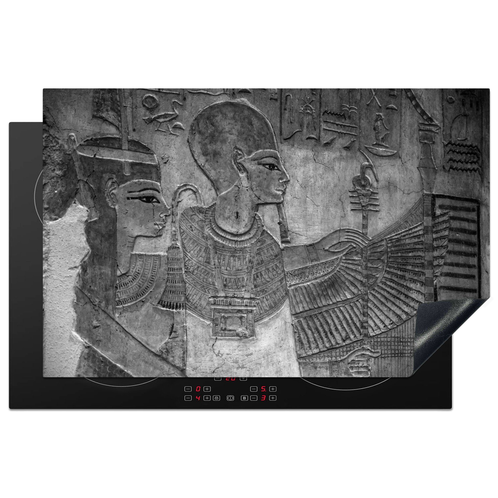 Ägypten Induktionskochfeld Vinyl, für Schwarz küche, - cm, MuchoWow (1 Weiß, 81x52 die Wand Schutz - Herdblende-/Abdeckplatte - tlg), Ceranfeldabdeckung