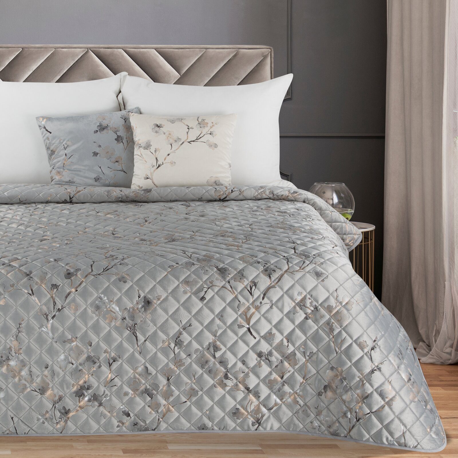 Eurofirany Tagesdecke Blumenmuster Glamour Überwurf Samt günstig online kaufen