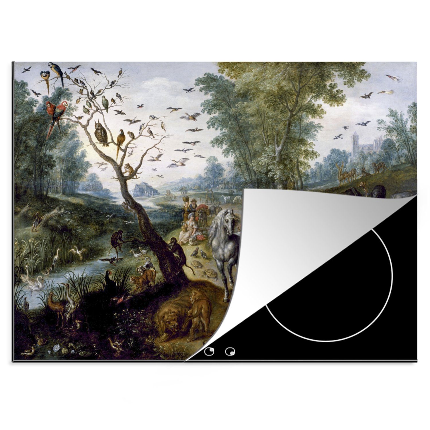 MuchoWow Herdblende-/Abdeckplatte Die Arche Noah - Gemälde von Jan van Kessel, Vinyl, (1 tlg), 70x52 cm, Mobile Arbeitsfläche nutzbar, Ceranfeldabdeckung