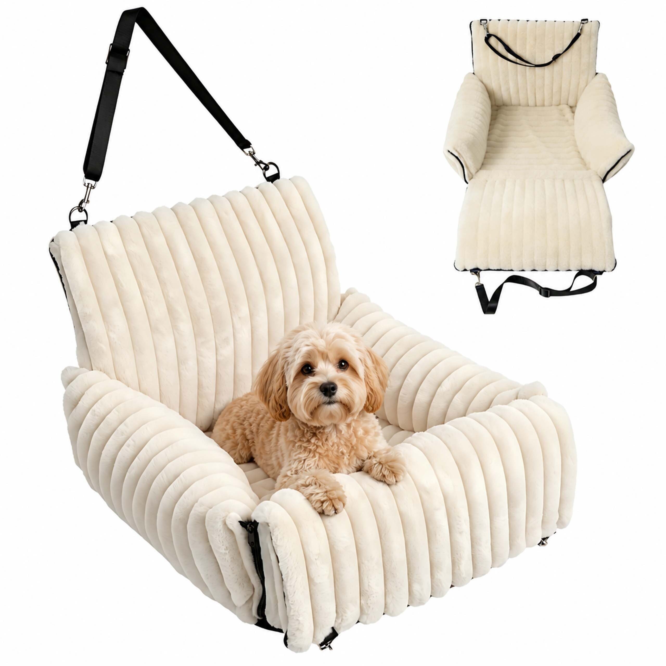 relaxdays Hunde-Autositz Weicher Hundeautositz für kleine Hunde, Kunstkaninchenfell (Polyester), Beige