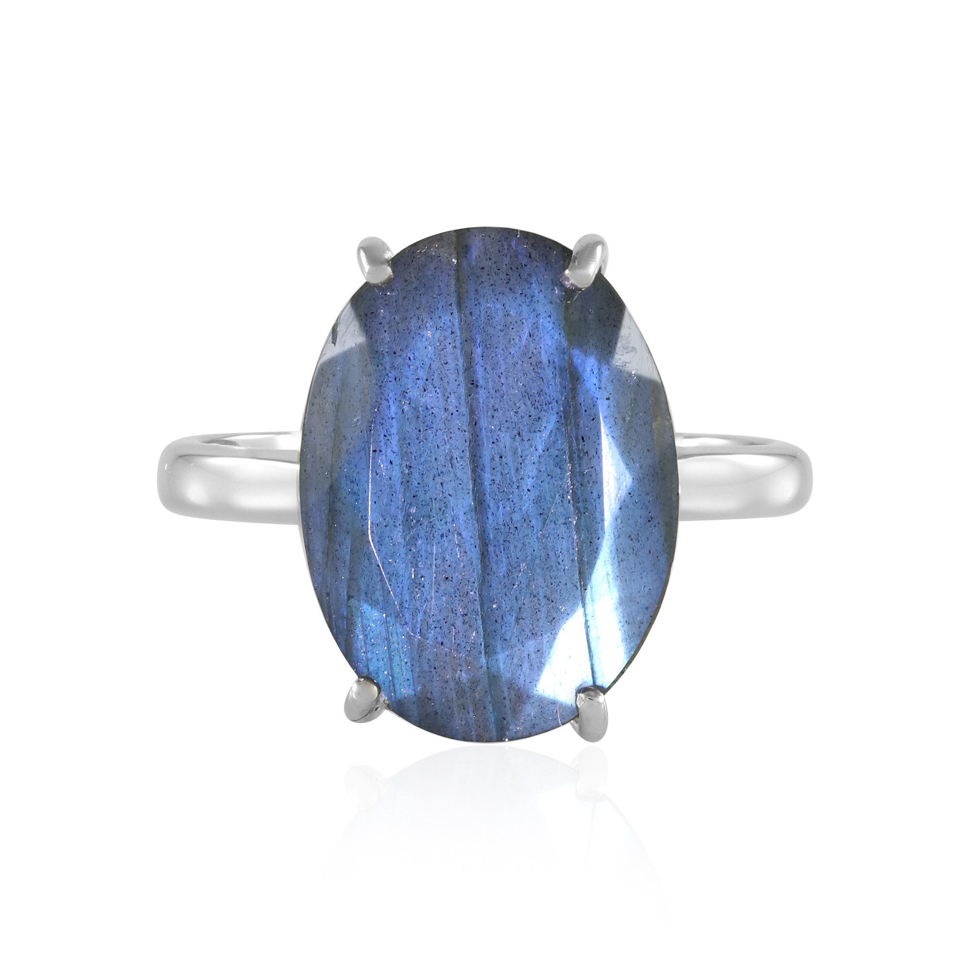 Solitärring Strahlender Labradorit Silber Ring, Madagaskar, 6,89 ct
