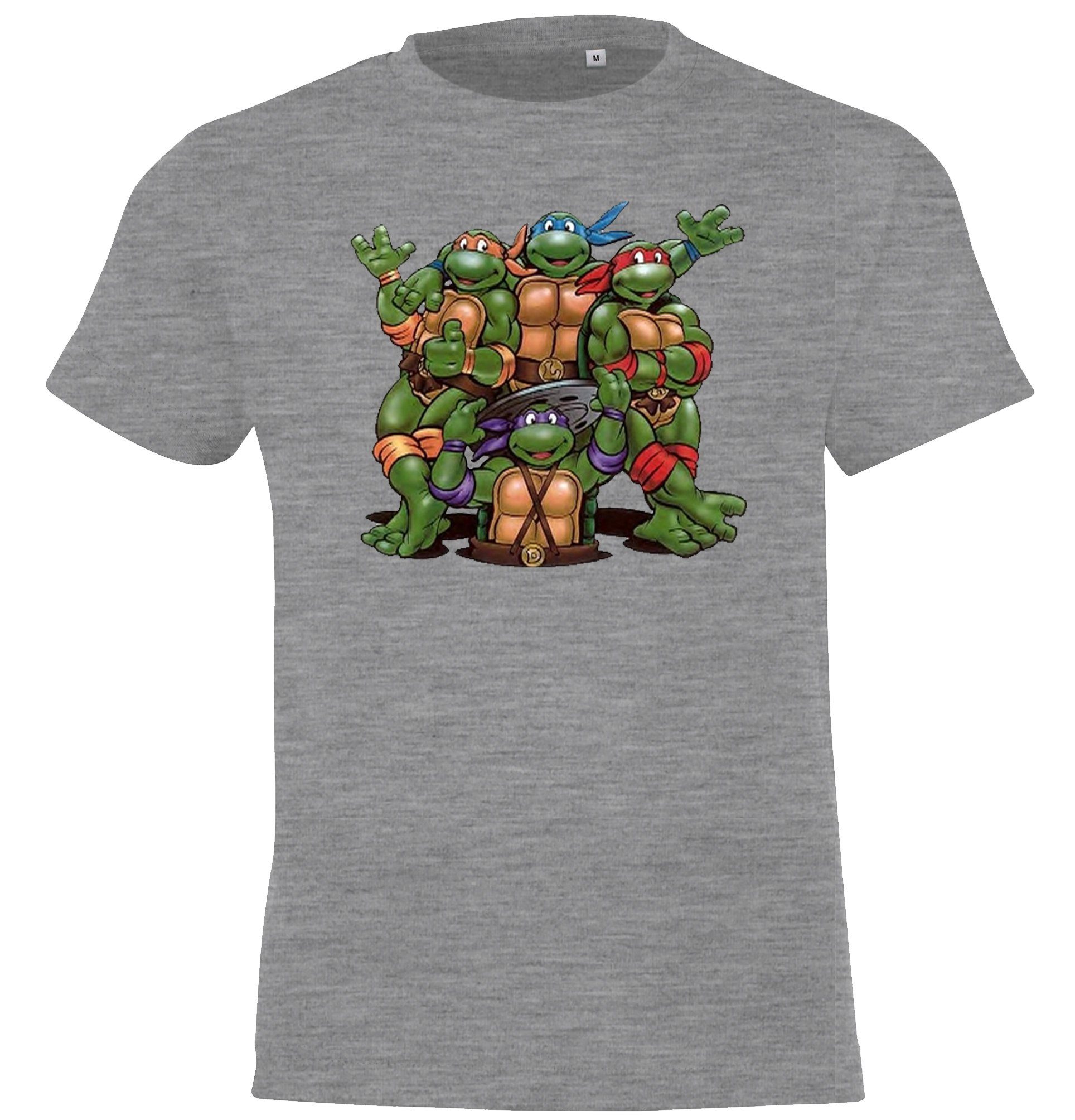 T-Shirt mit Youth Designz T-Shirt Kinder trendigem Grau Turtles Frontprint