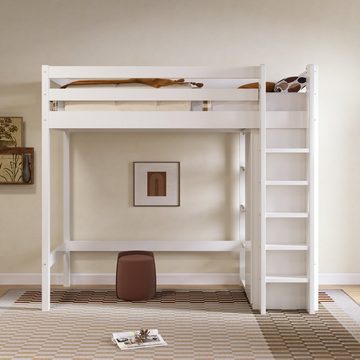 REDOM Kinderbett Hochbett mit Kleiderschrank und 6 Regalen (90x200 cm -208x110x186(BxTxH)Weiß)