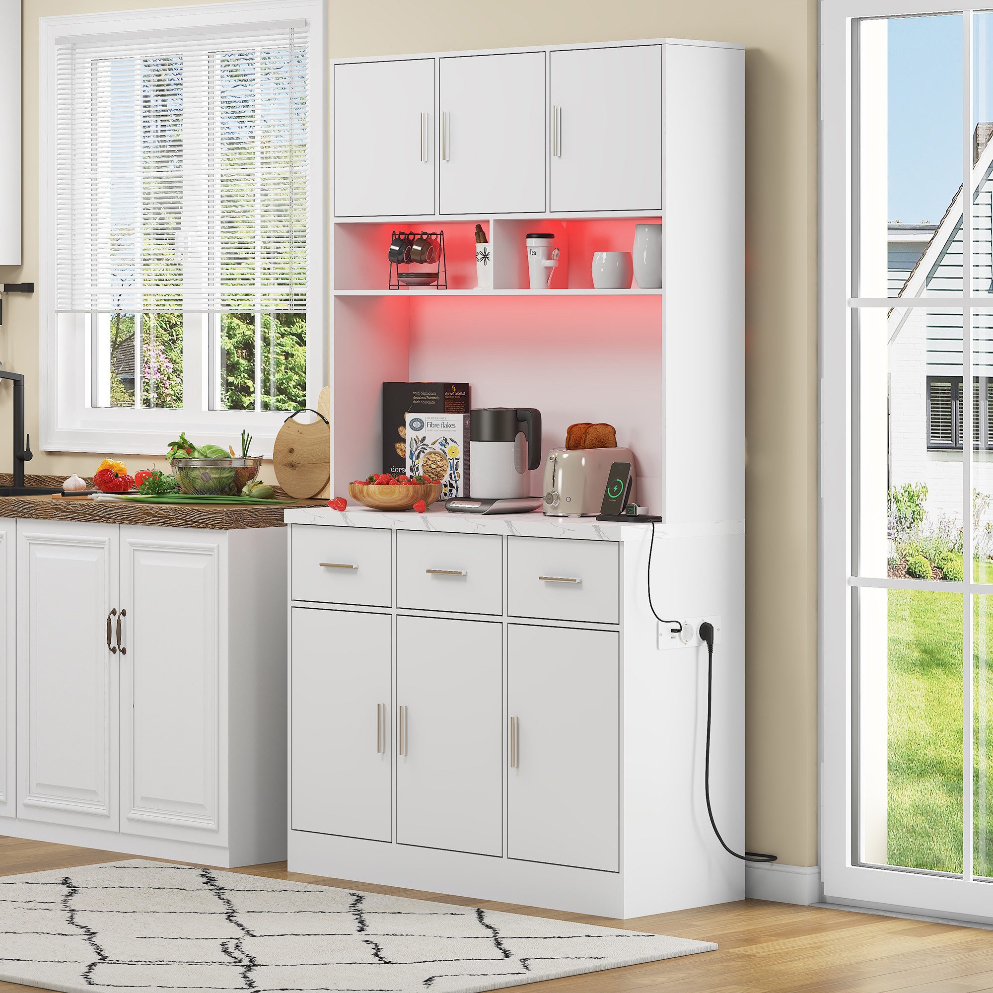 Flieks Küchenbuffet mit LED-Beleuchtung und Steckdosen (1-St., 100x40x180cm günstig online kaufen