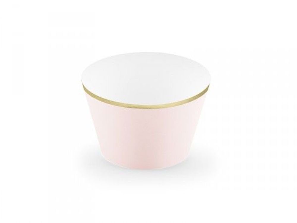 partydeco Einweggeschirr-Set Cupcake-Manschetten rosa/grau, mit Goldrand Stüc 6