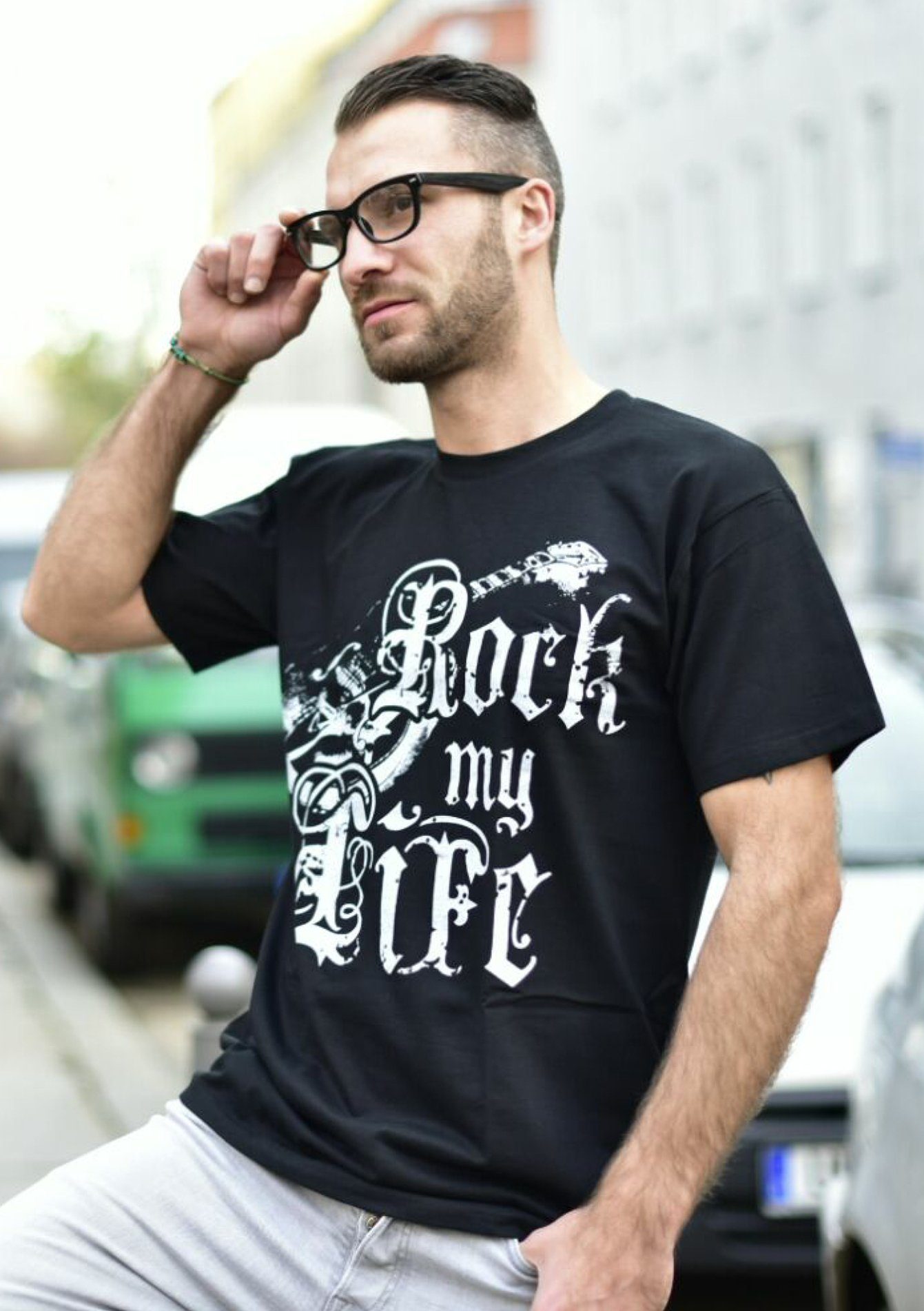 Motiv Männer Bandshirt T-Shirt aus Band mit Schwarz MAKAYA Musik Baumwolle Geschenke Druck, Herren Rock Gitarre