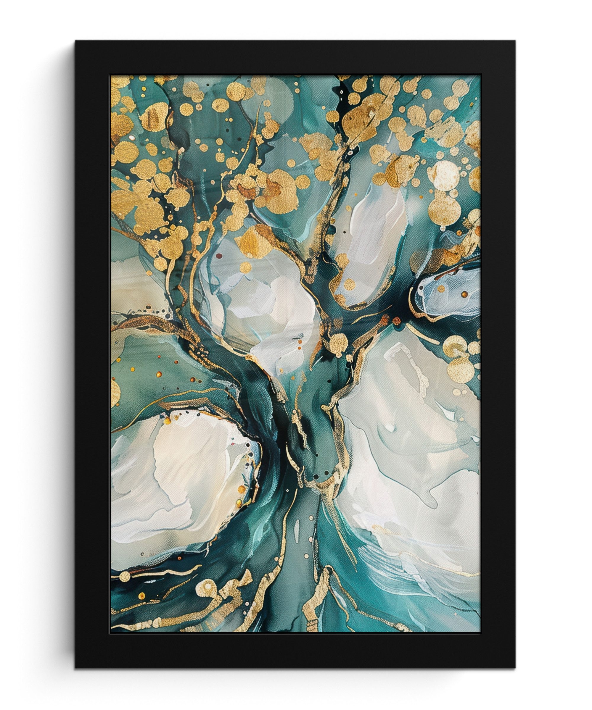 Poster Baum - Modern - Lackoptik - Türkis - Gold