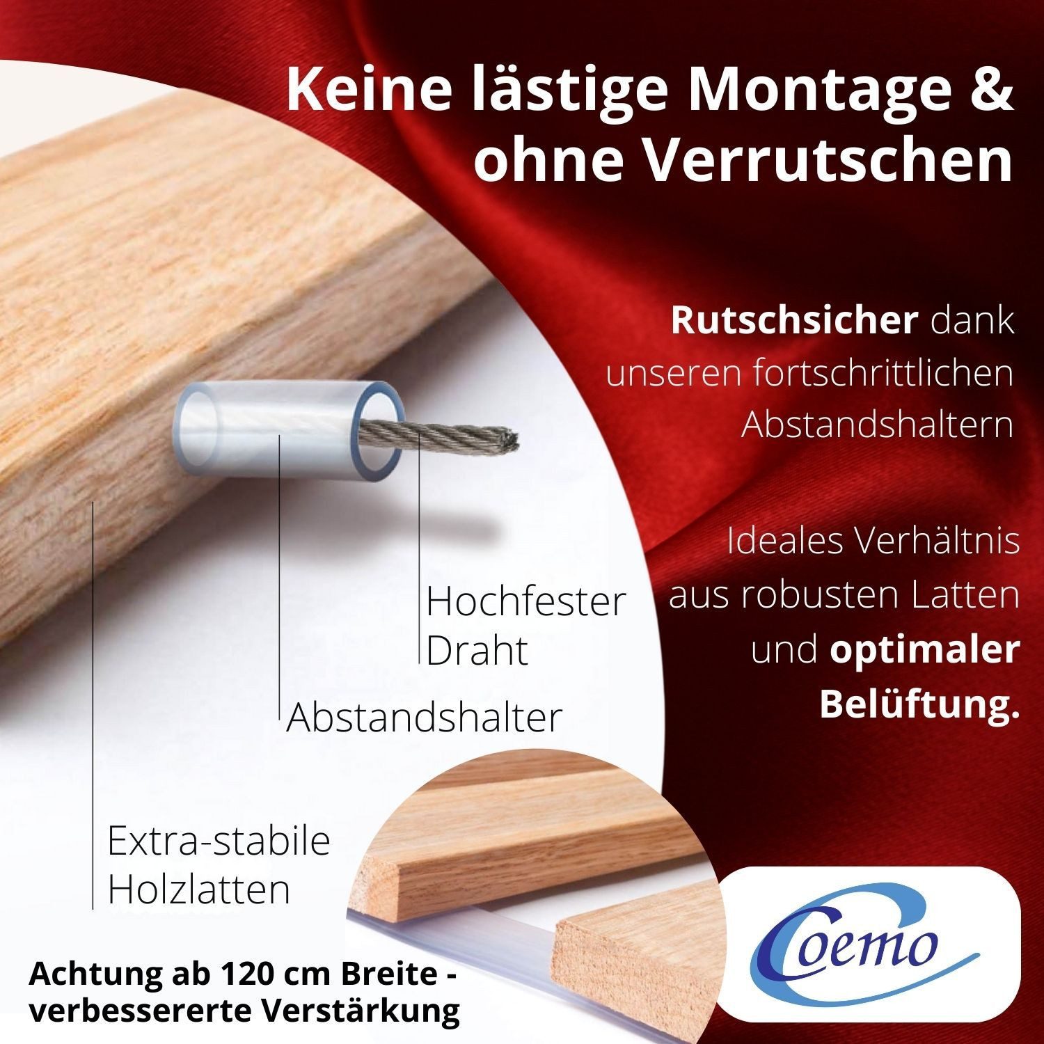 Rollrost DELUXE, Coemo, Kopfteil nicht verstellbar, Fußteil nicht verstellbar, 70 x 190 cm absolut rutschsicher belastbar bis 350 kg Made in Germany