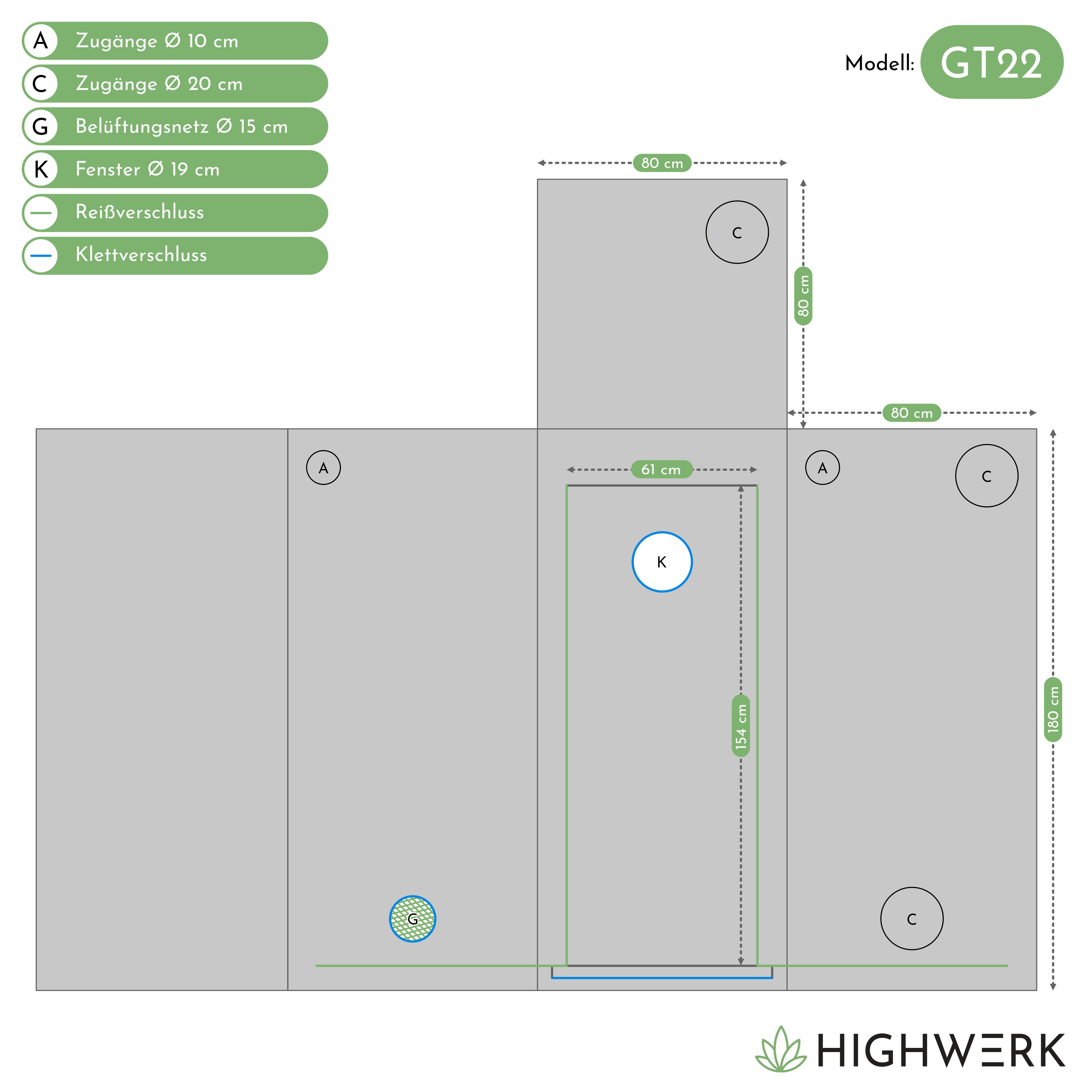 HIGHWERK Gewächshaus Growzelt 80 x 80 x 180 cm, Indoor Grow tent, schwarz grün