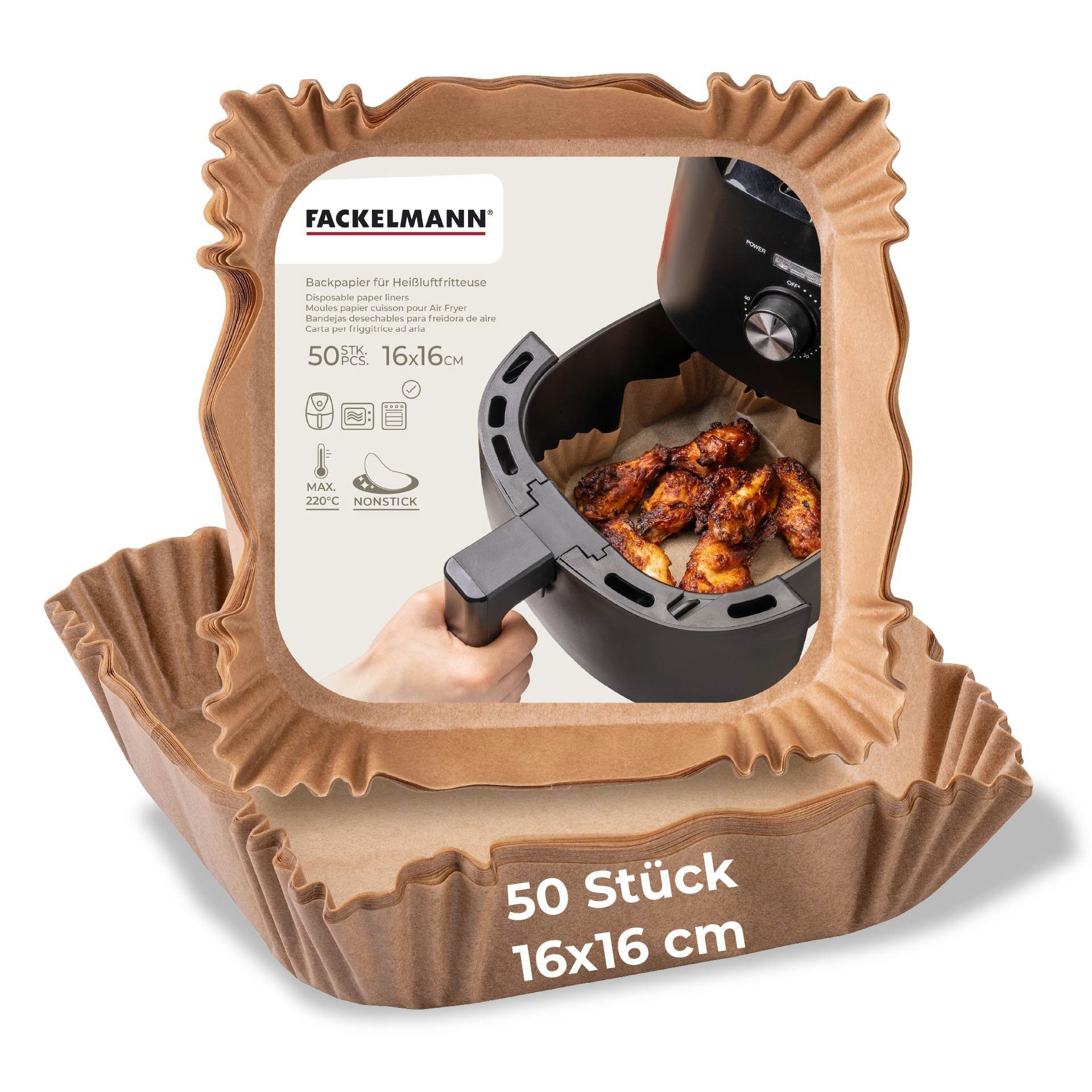 FACKELMANN Бумага для выпечки für Heißluftfritteuse, Einweg-Backform, ölresistent