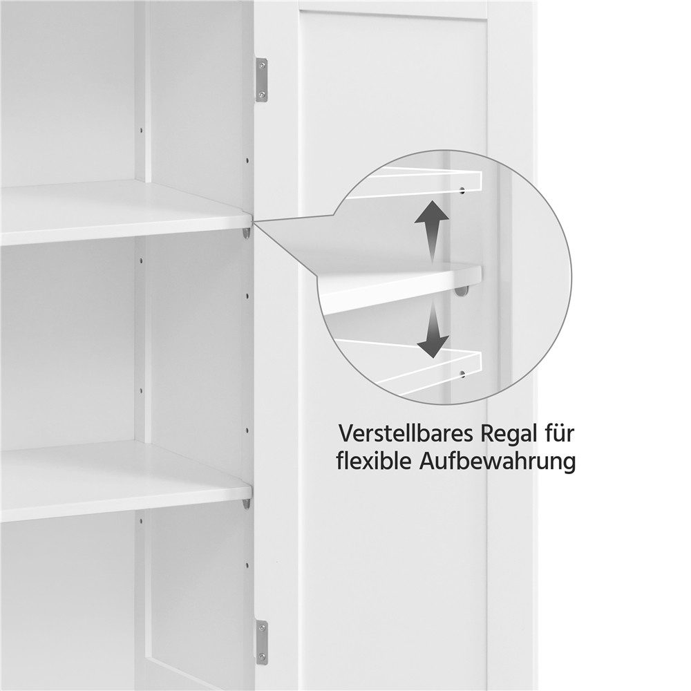 Yaheetech Hochschrank Badkommode Badschrank mit Glastüren & 4 Schubladen Badezimmerschrank Küchenschrank, Einlegeböden verstellbar – Bild 5 von 5
