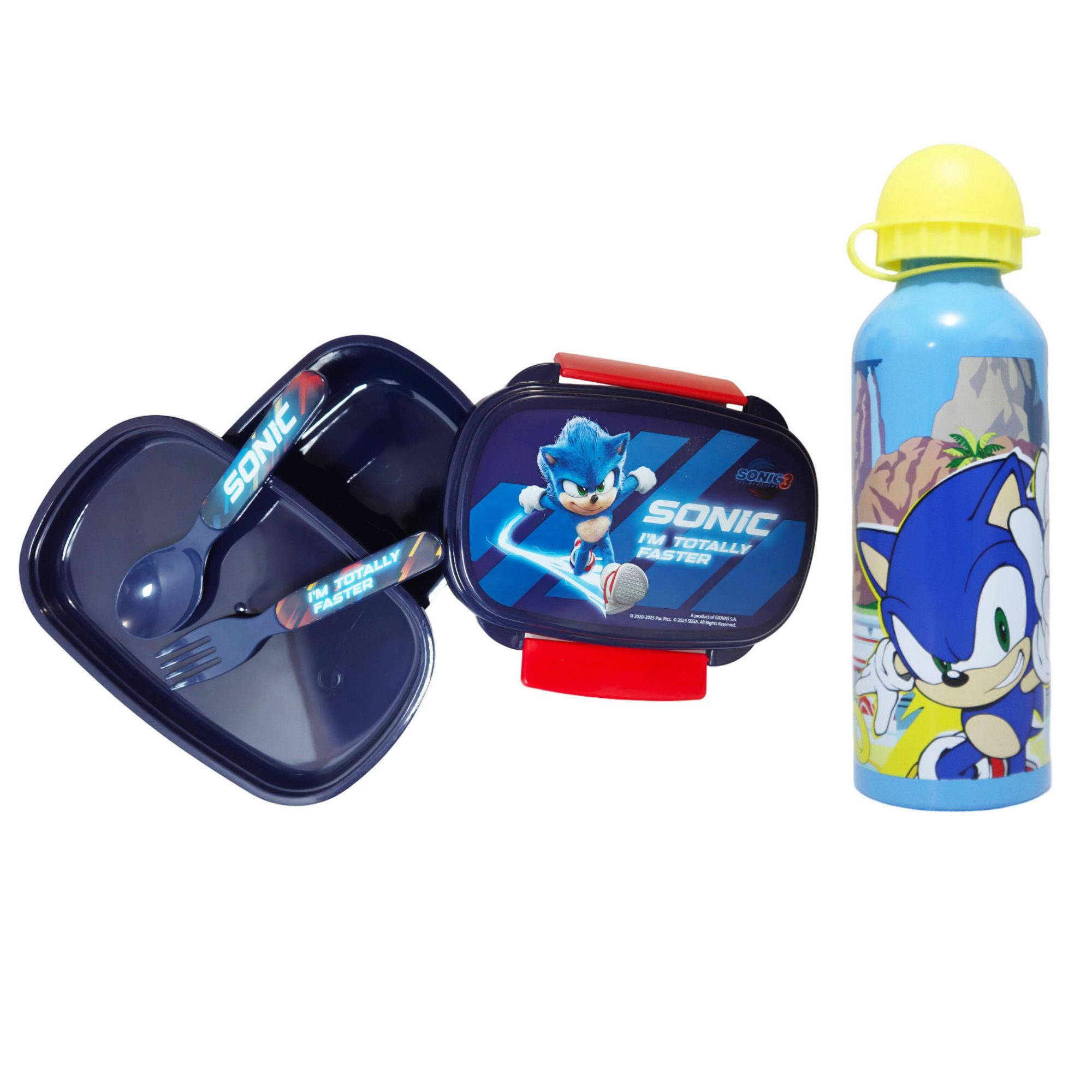 Sonic The Hedgehog Lunchbox Sonic the Hedgehog 4 tlg Set Brotdose Besteck Alu-Trinkflasche, (4-tlg., Spar-Set)