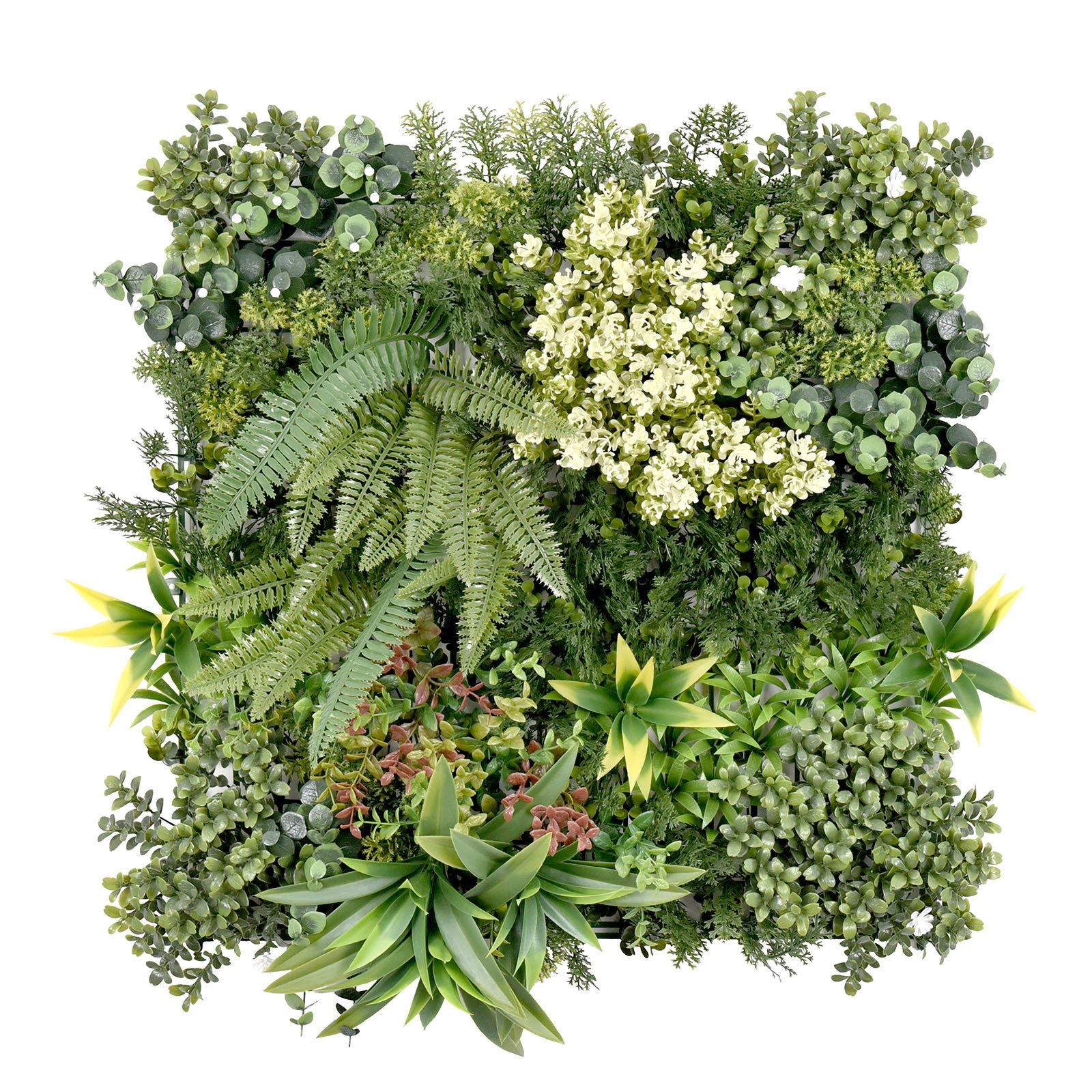 Kunstblume Pflanzenwand Blossom, Ideal für Büros, Restaurants und Gärten, Kubus, In drei Designs mit variierenden Pflanzen- und Blütenanordnungen