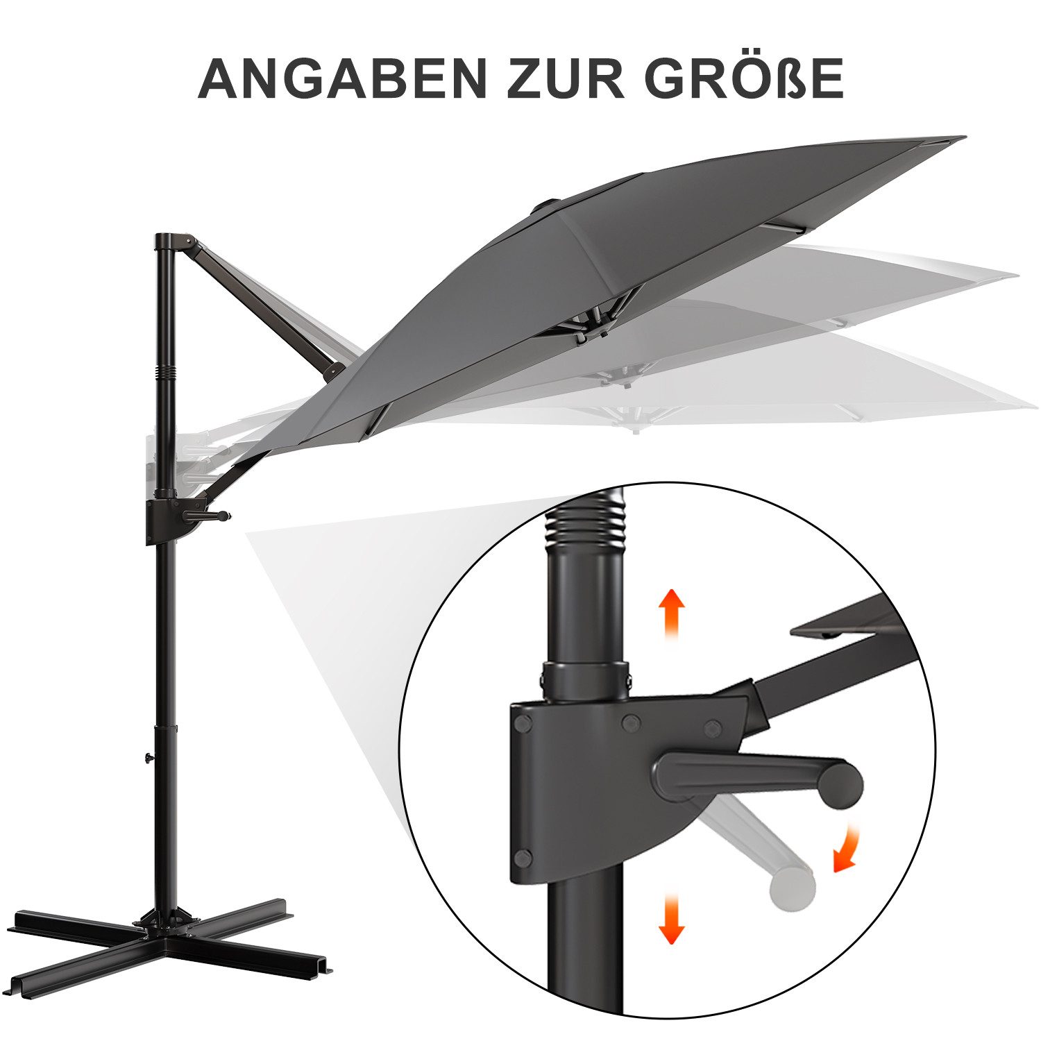 GUNJI Sonnenschirm ∅270/330cm,Gartenschirm UV Schutz 50+,mit Ständer, Abdeckung, 360° drehbar,Gewicht 16KG, leicht zu öffnen und zu schließen