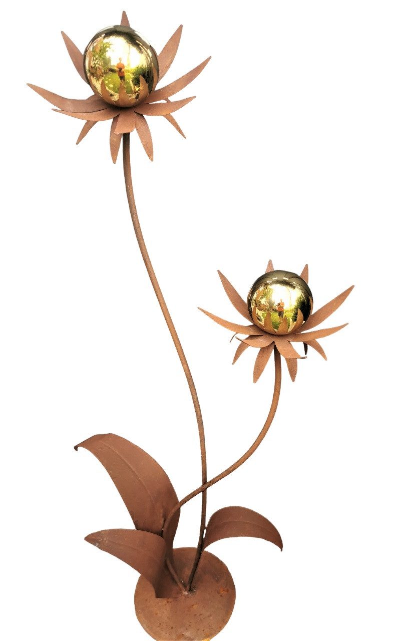 Jürgen Bocker - Gartenambiente Gartenstecker Blume Milano 120 cm Kugel gold poliert Cortenstahl Garten