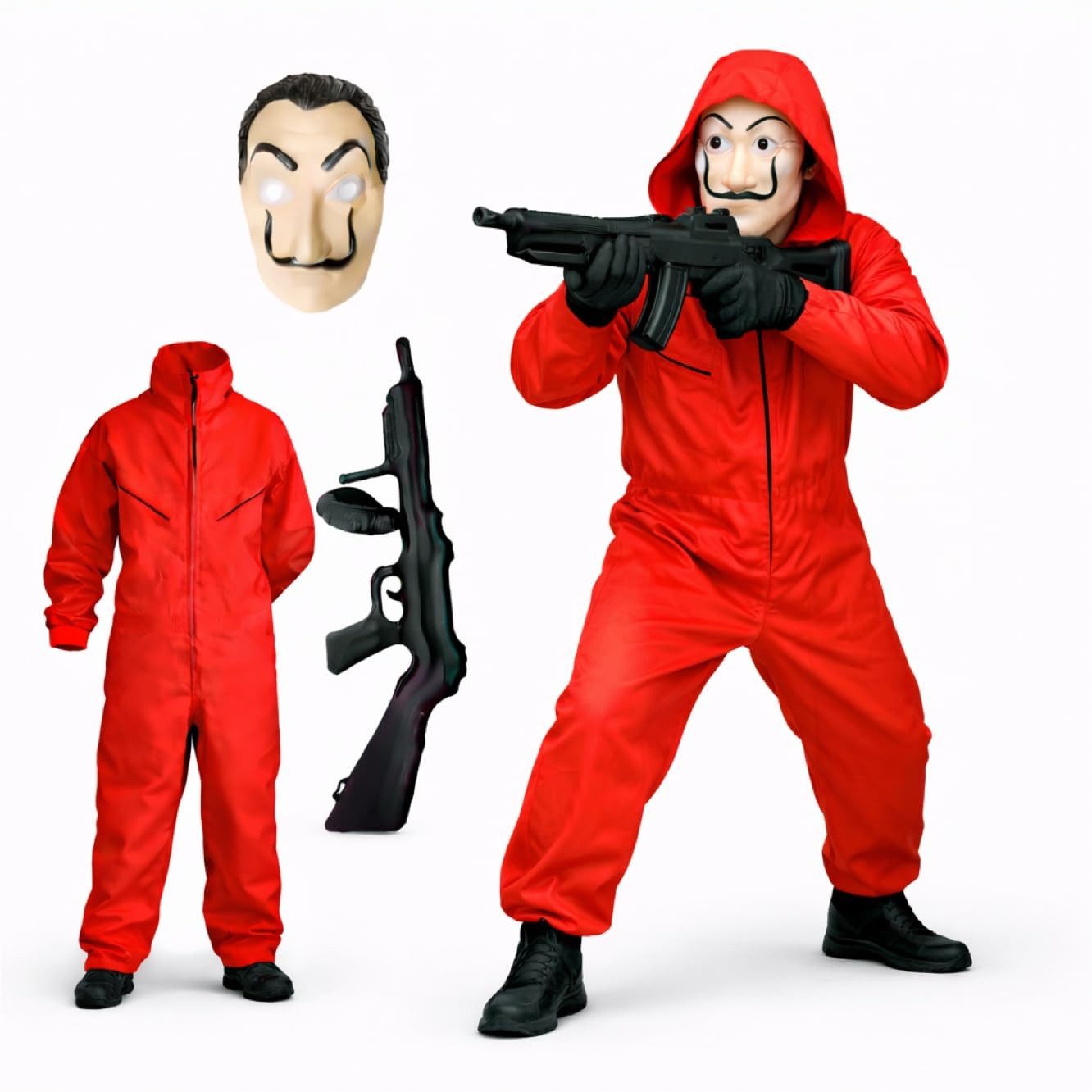 Costumed Kostüm 3 Teilig Haus des Geldes Kostüm Set - Halloween Kostüm Herren Maske, Unisex