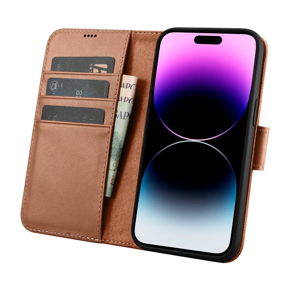 iCarer Handyhülle Klapptasche Schutzetui Kartenfach 6,1 Zoll, RFID-Schutz, 2in1, Kartenfächer, Standfunktion