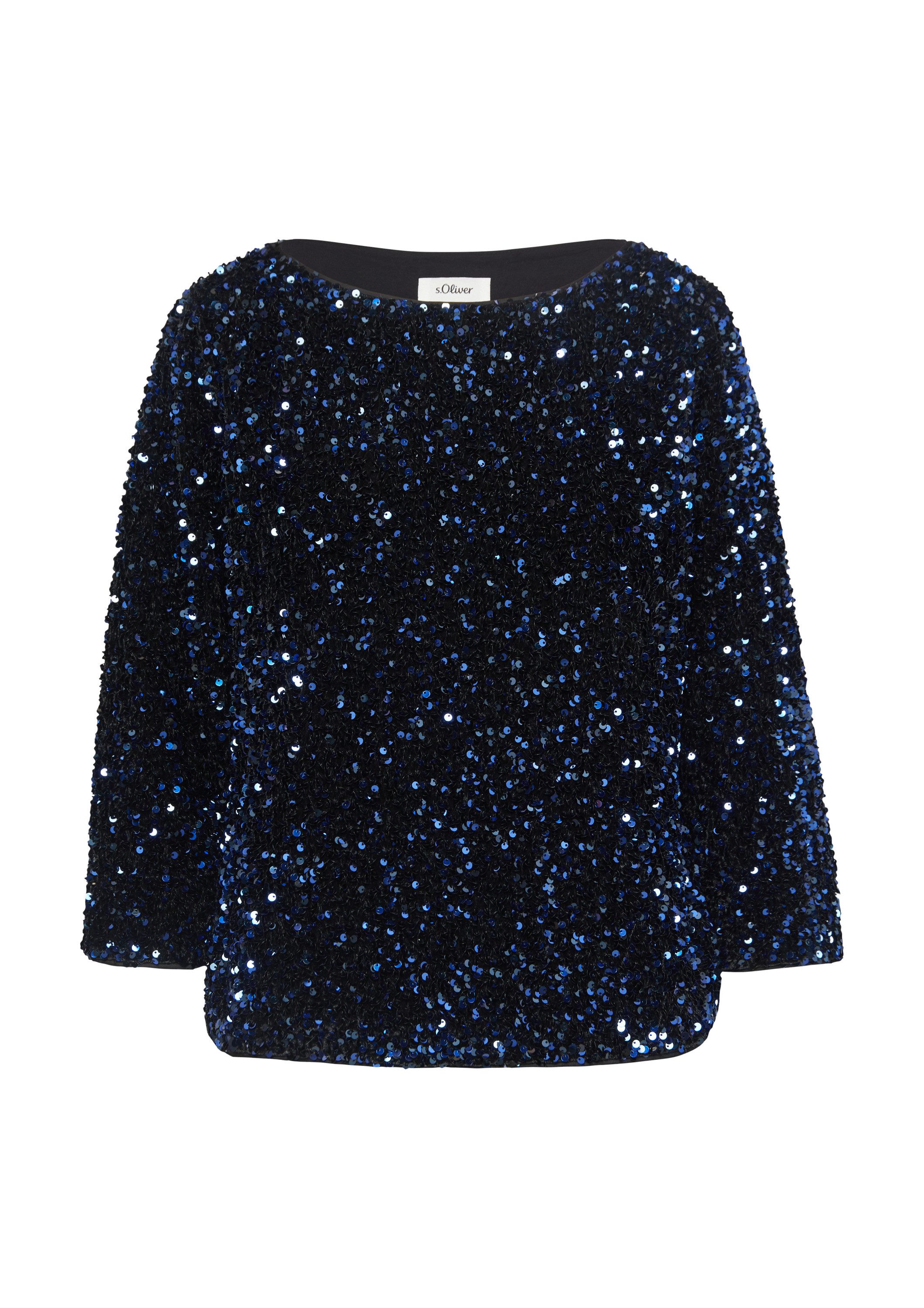 s.Oliver Kurzarmbluse Bluse Samtbluse mit Pailletten-Besatz günstig online kaufen